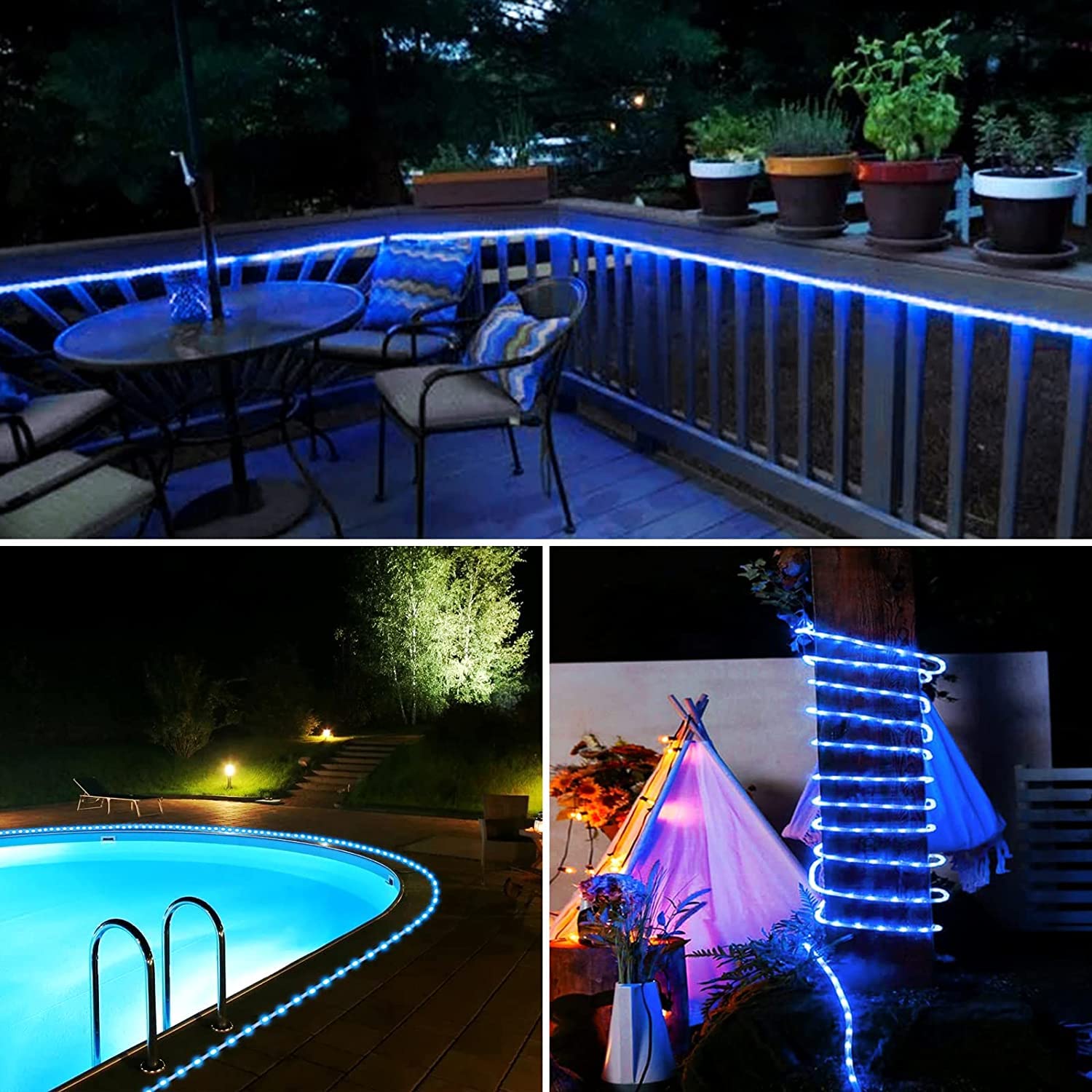 Battery Operated LED Rope Lights 40Ft - 120 LEDs Waterproof Fairy String Lights with Remote, 8 Modes & Timer, Dimmable for Indoor/Outdoor Camping, Party, Halloween, Christmas Decorations (Blue) - Perfect for Bedroom, Garden, Patio and Holiday Lighting