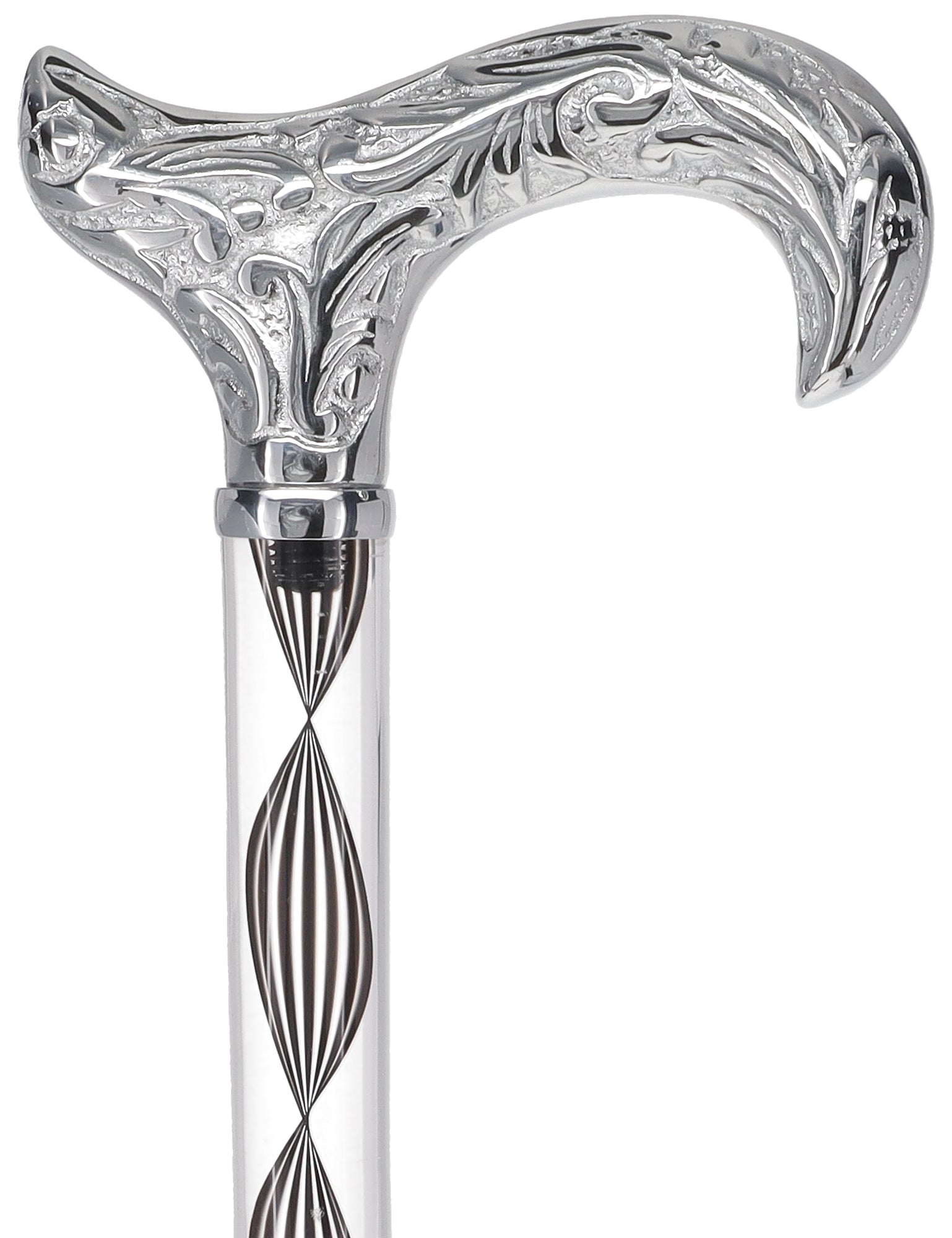 Elegant Chrome Derby Cane with Clear Acrylic Shaft - Premium Walking Cane for Men & Women - Comfortable Support for Daily Use, Travel, and Fashion Accessory