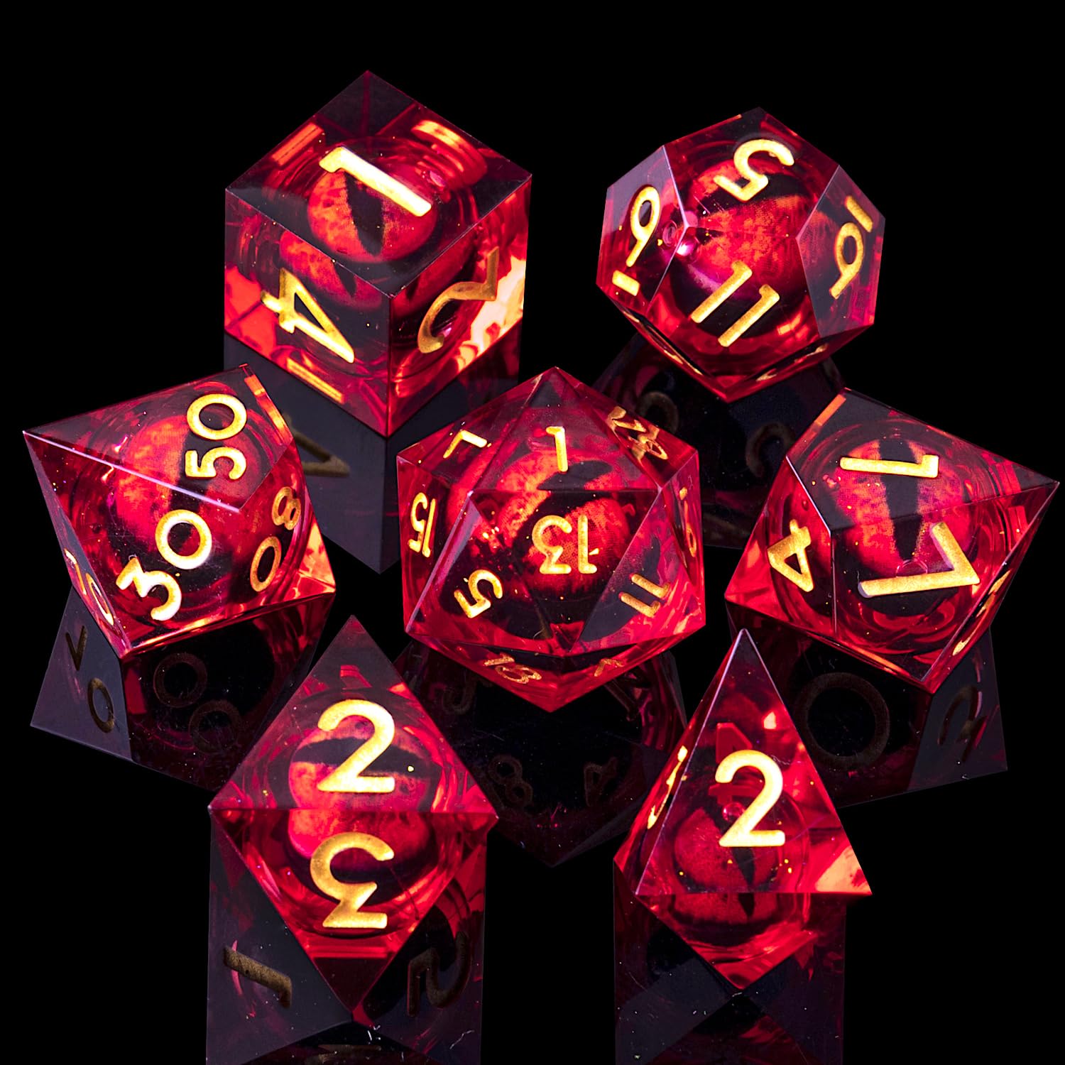 YEMEKO Beholder's Eye DND Dice Set - Dragon Eye Liquid Core Sharp Edge Handmade Polyhedral Dice for Dungeons & Dragons, TTRPG, RPG Roleplaying Games (Red Dragon Eye) - Perfect for D&D Campaigns, Tabletop Gaming & Collectors