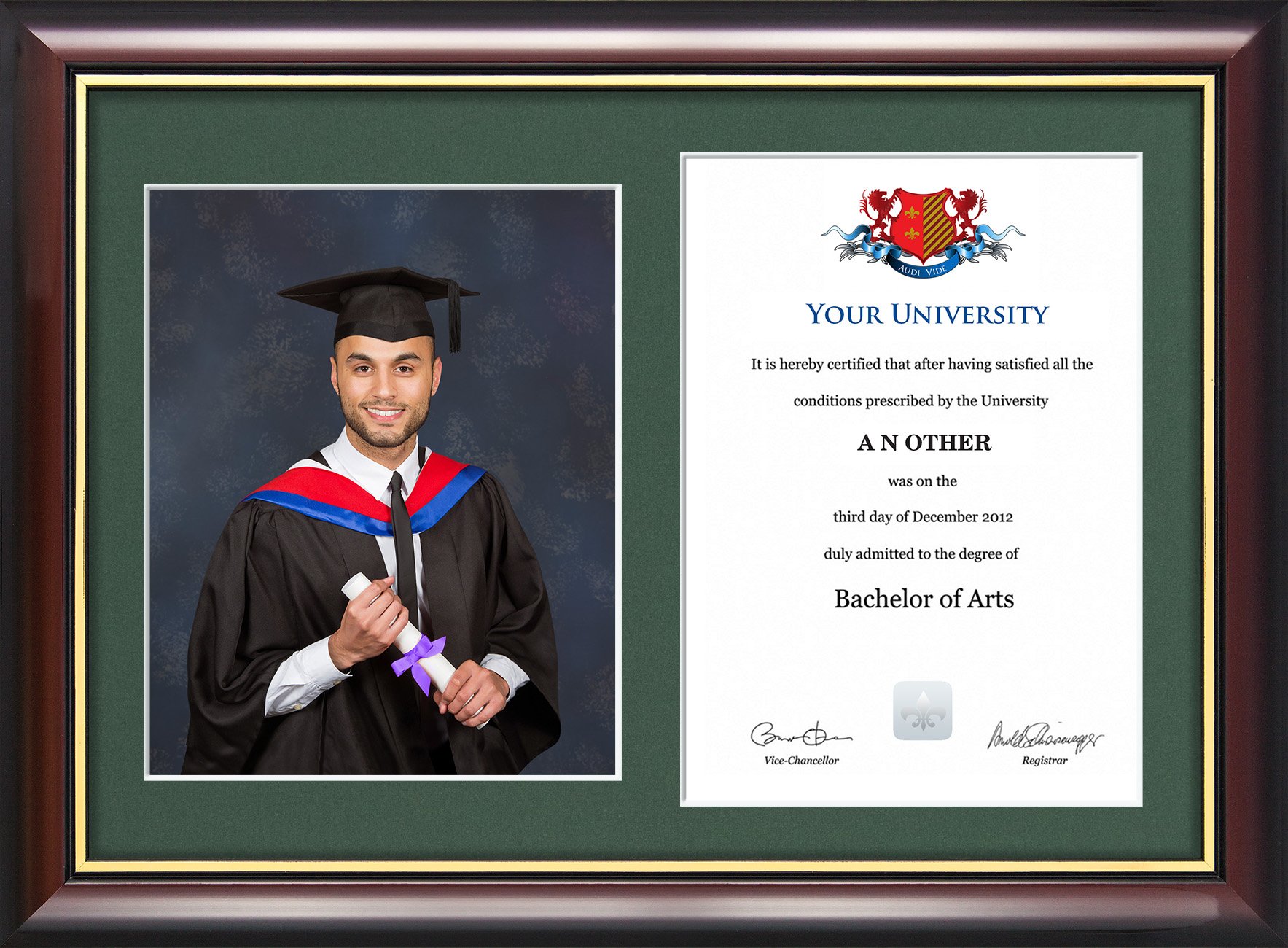 Traditional Style Dual Graduation Certificate and Photo Frame - Forest Green - Perfect for Graduation Gifts, Home Decor, and Office Display