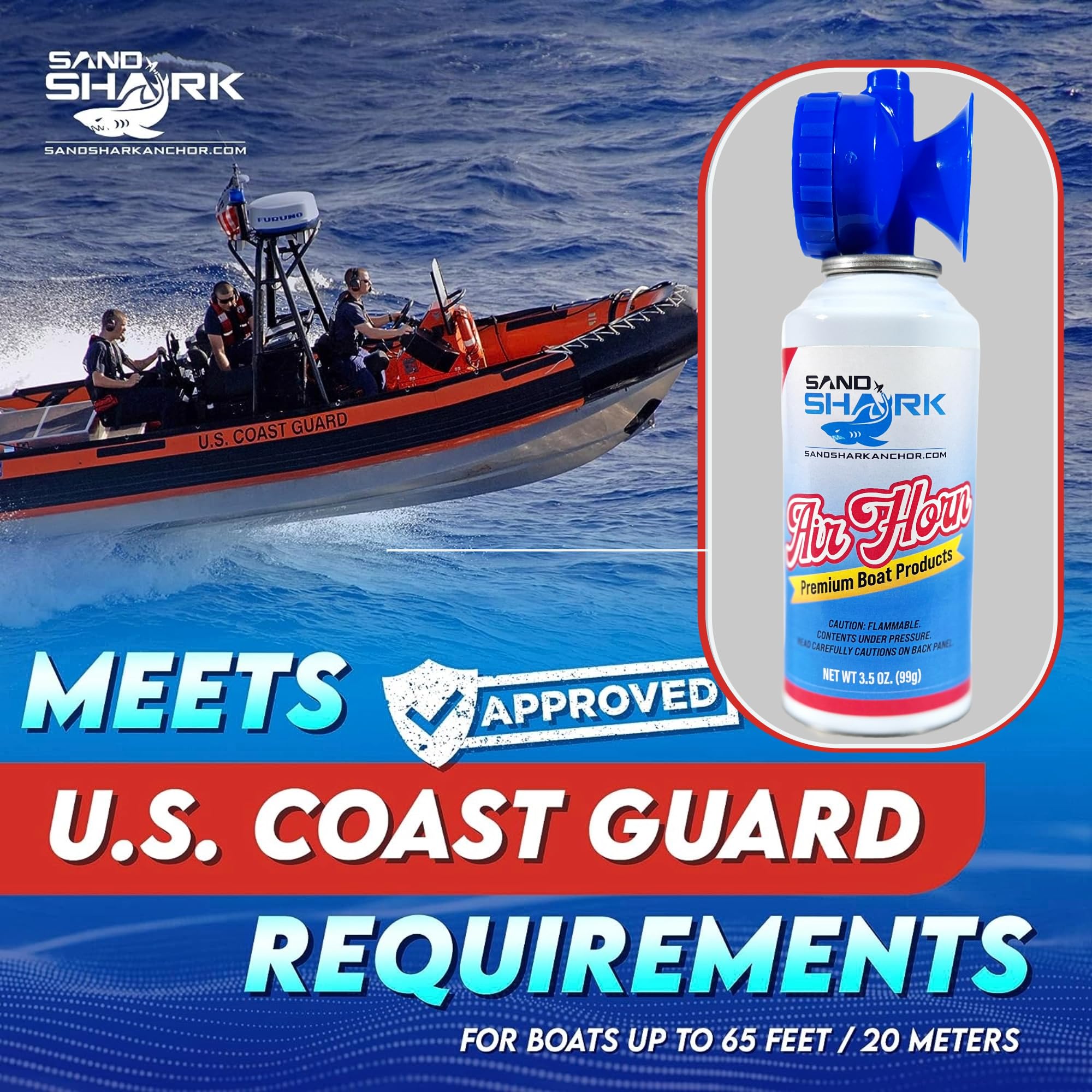 SandShark Premium Handheld Air Horn Canister - Ultra Loud 120dB Safety Airhorn (3.5 oz) | US Coast Guard Approved Marine Boat Horn | Emergency Signaling Device for Boating, Camping, Hiking & Wildlife Protection | Bear Deterrent & Dog Training Horn