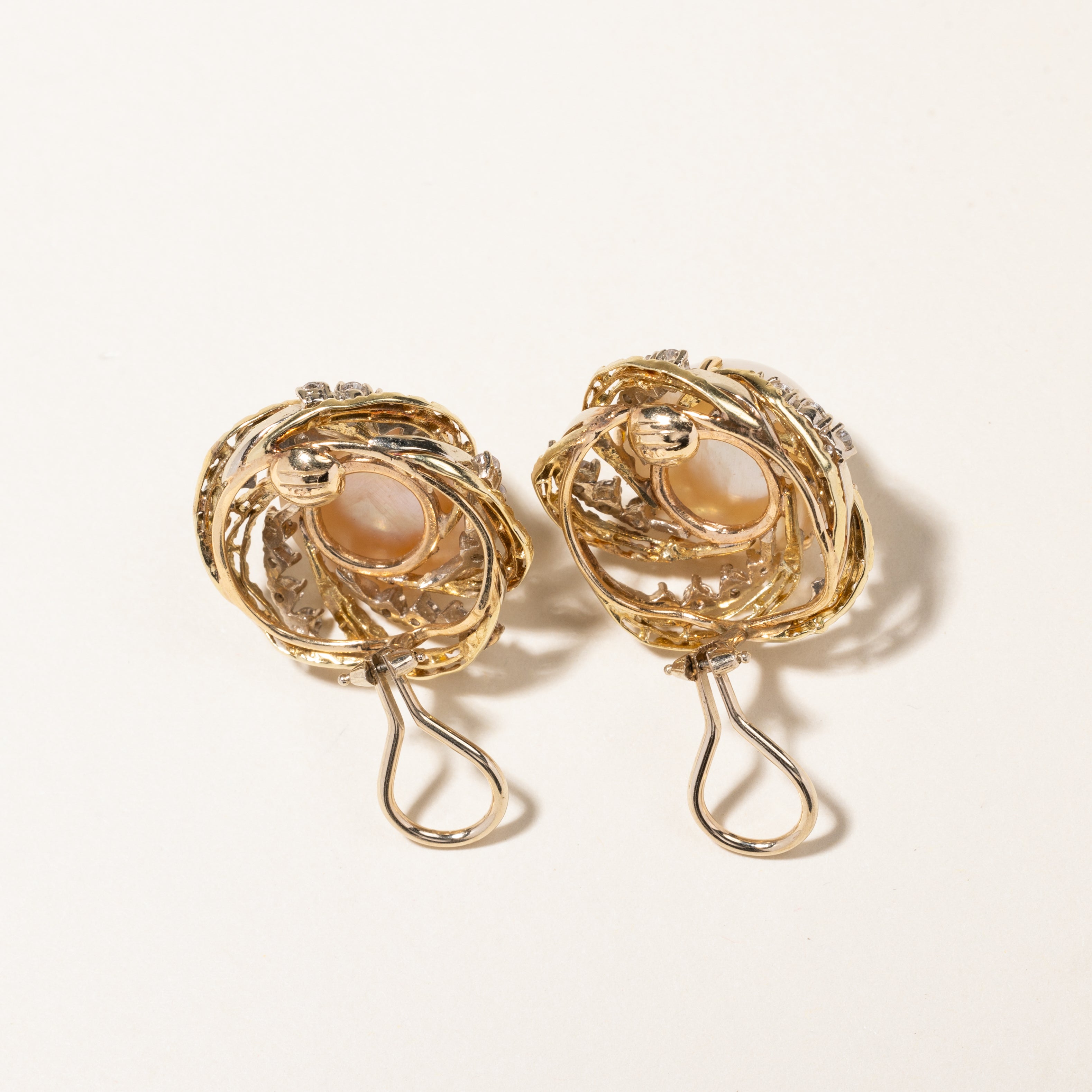 Pearl & Diamond Clip On Earrings - 16mm Round Cultured Pearl with 2.00ctw Diamond Accents | Hypoallergenic Luxury Jewelry for Weddings, Parties & Special Occasions