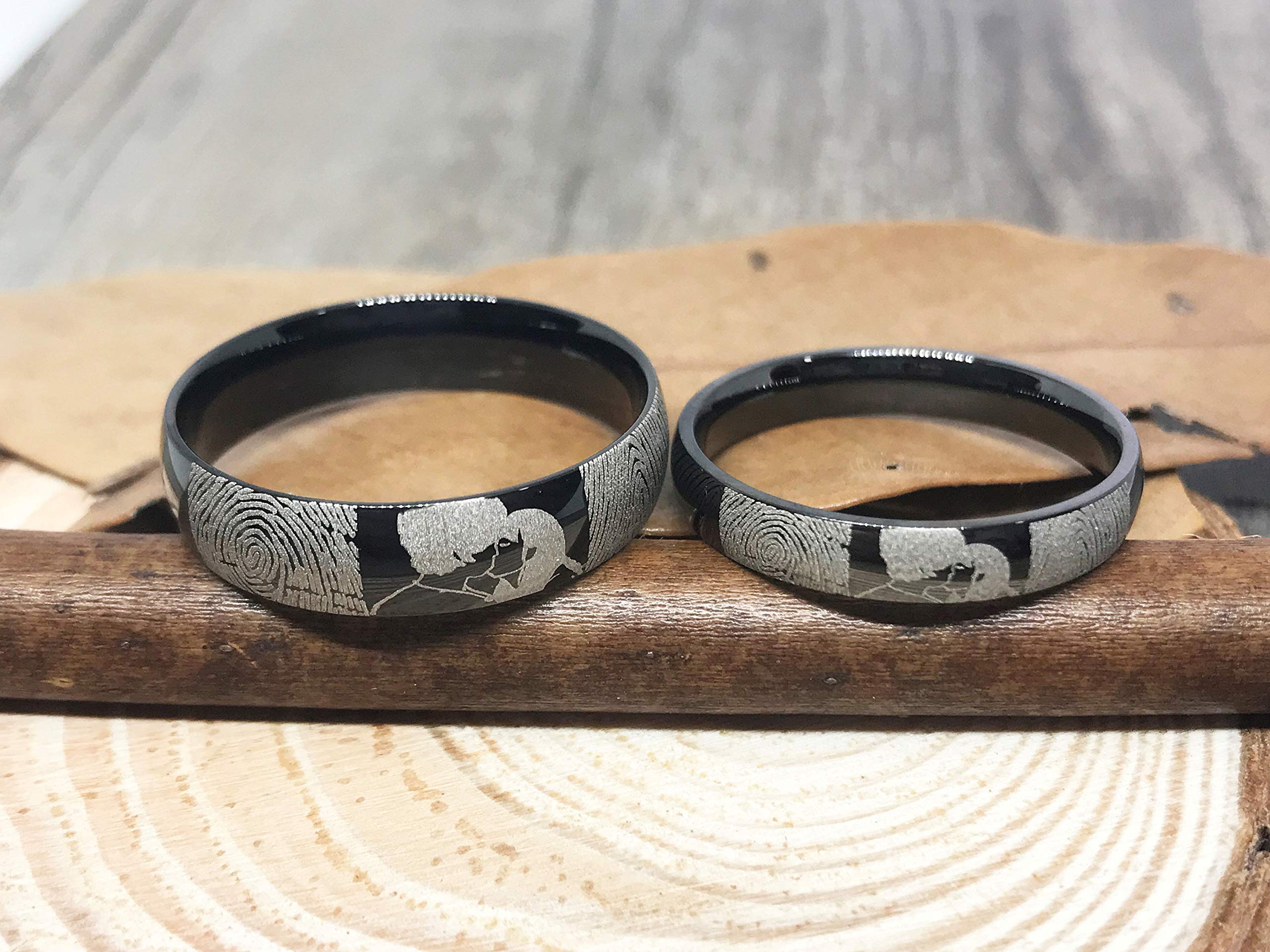 Fingerprint Comic Rings Set - His and Her Matching Couple Rings, Love Promise Rings, Kiss Wedding Band Set for Engagement, Anniversary - Perfect for Couples, Gifts, and Romantic Occasions