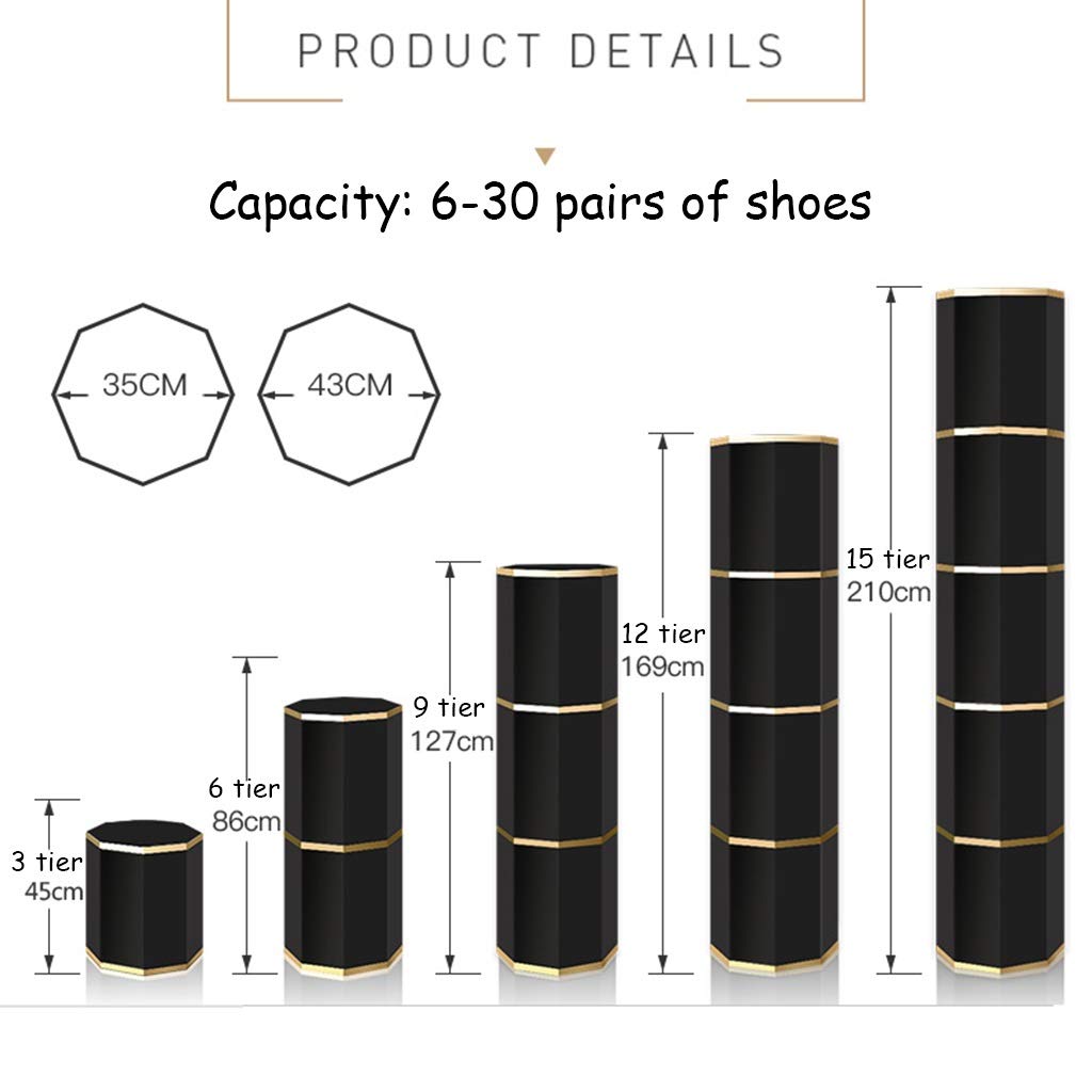 Black Glossy Over The Door Shoe Storage Cabinet - Slim Rotating Metal Shoe Rack (35x35x86cm) - Space Saving Organizer for Entryway, Closet & Small Apartments
