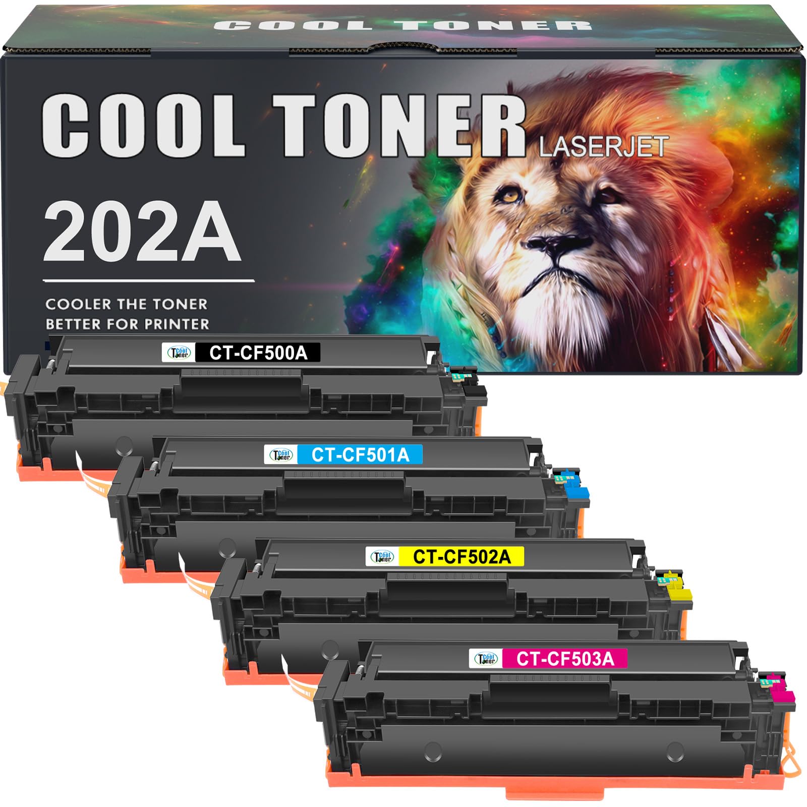High-Quality Compatible Toner Cartridge Replacement for HP M281fdw 202A/202X/CF500A - 4-Pack (Black, Cyan, Yellow, Magenta) | Perfect for HP Pro MFP M281fdw, M254dw, M281cdw, M281dw, M280nw, M254, M281 Printers | Ideal for Home Office, Small Business & High-Volume Printing Needs