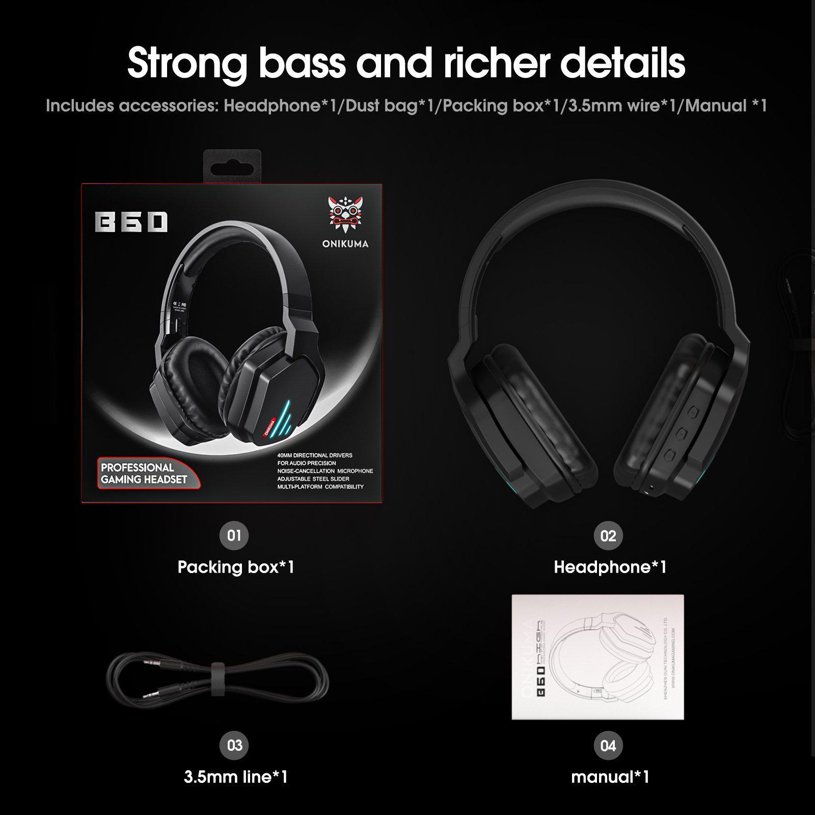 ONIKUMA B60 Wireless Bluetooth Gaming Headset with Microphone - Noise Cancelling Over-Ear Headphones for PC, PS4, Xbox - Perfect for Gaming, Streaming & Online Classes