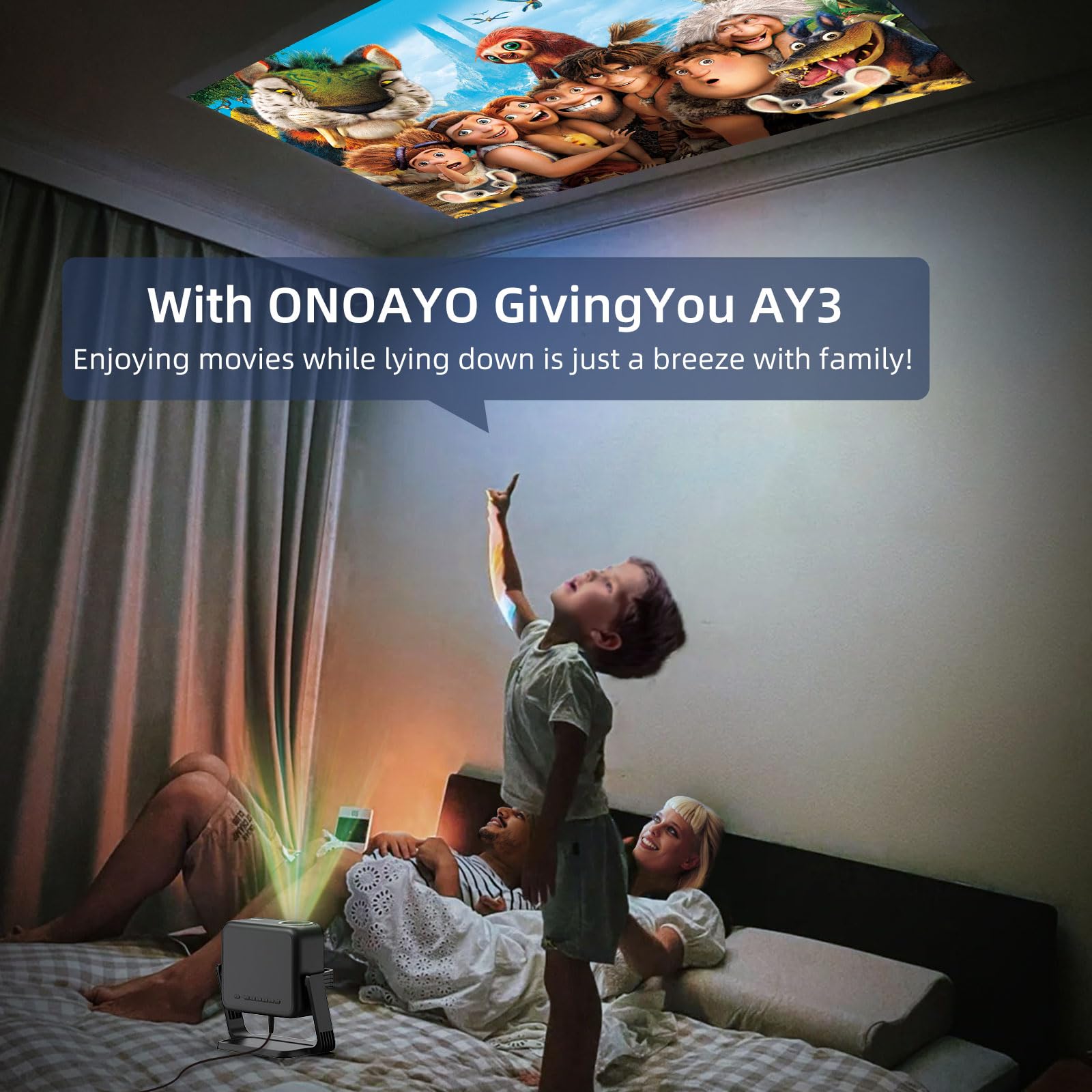 ONOAYO AY3 1080P Mini Projector with WiFi & Bluetooth - 500 ANSI Lumens, Auto Keystone & Electric Focus, 360° Adjustable Stand - Portable Home Theater Projector for Movies, Gaming & Outdoor Entertainment