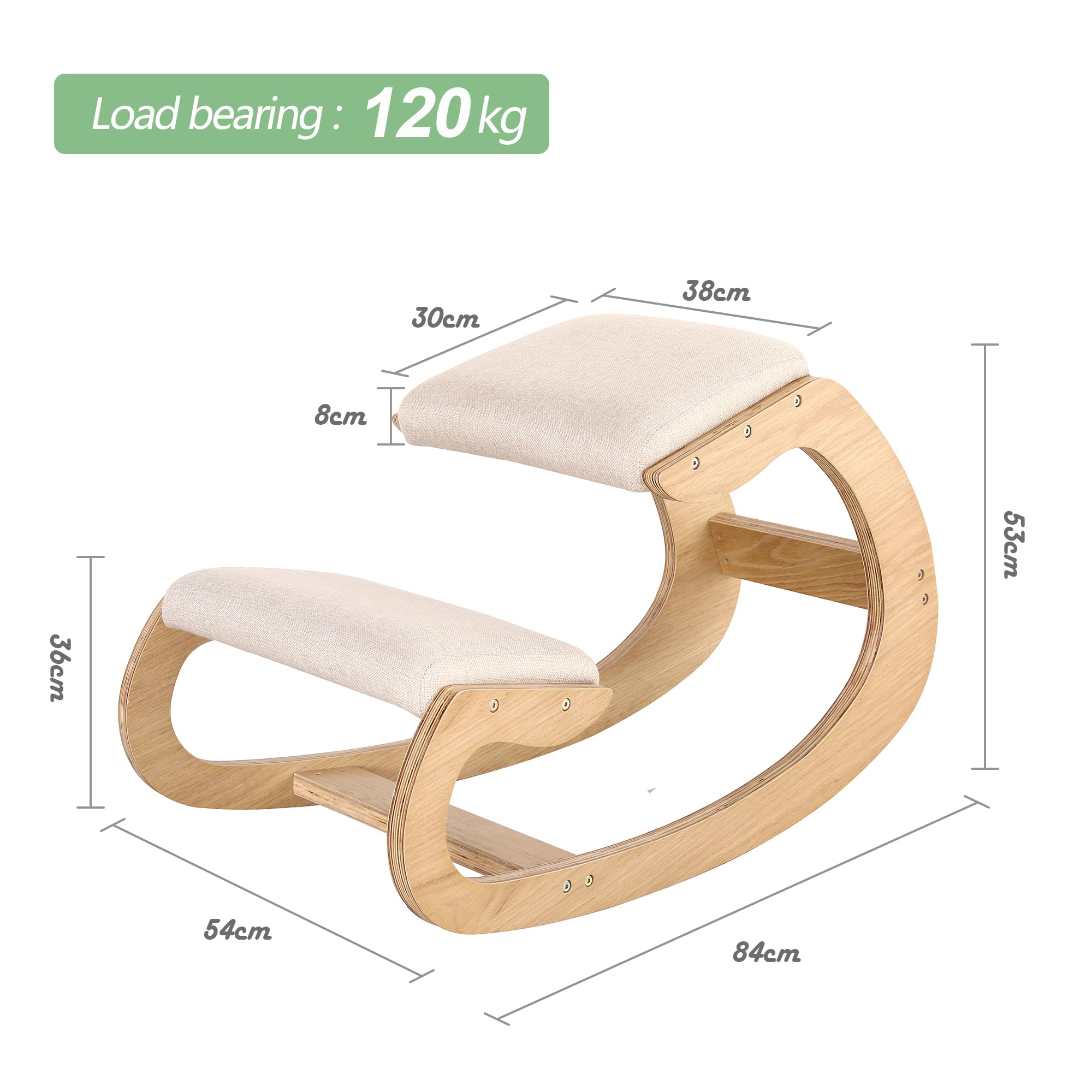 Ergonomic Kneeling Chair for Home Office - Adjustable Rocking Stool with Wooden Frame & Linen Cushion - Posture Corrector for Back & Neck Pain Relief - Meditation Chair (White Oak) - Perfect for Work, Study & Yoga Sessions