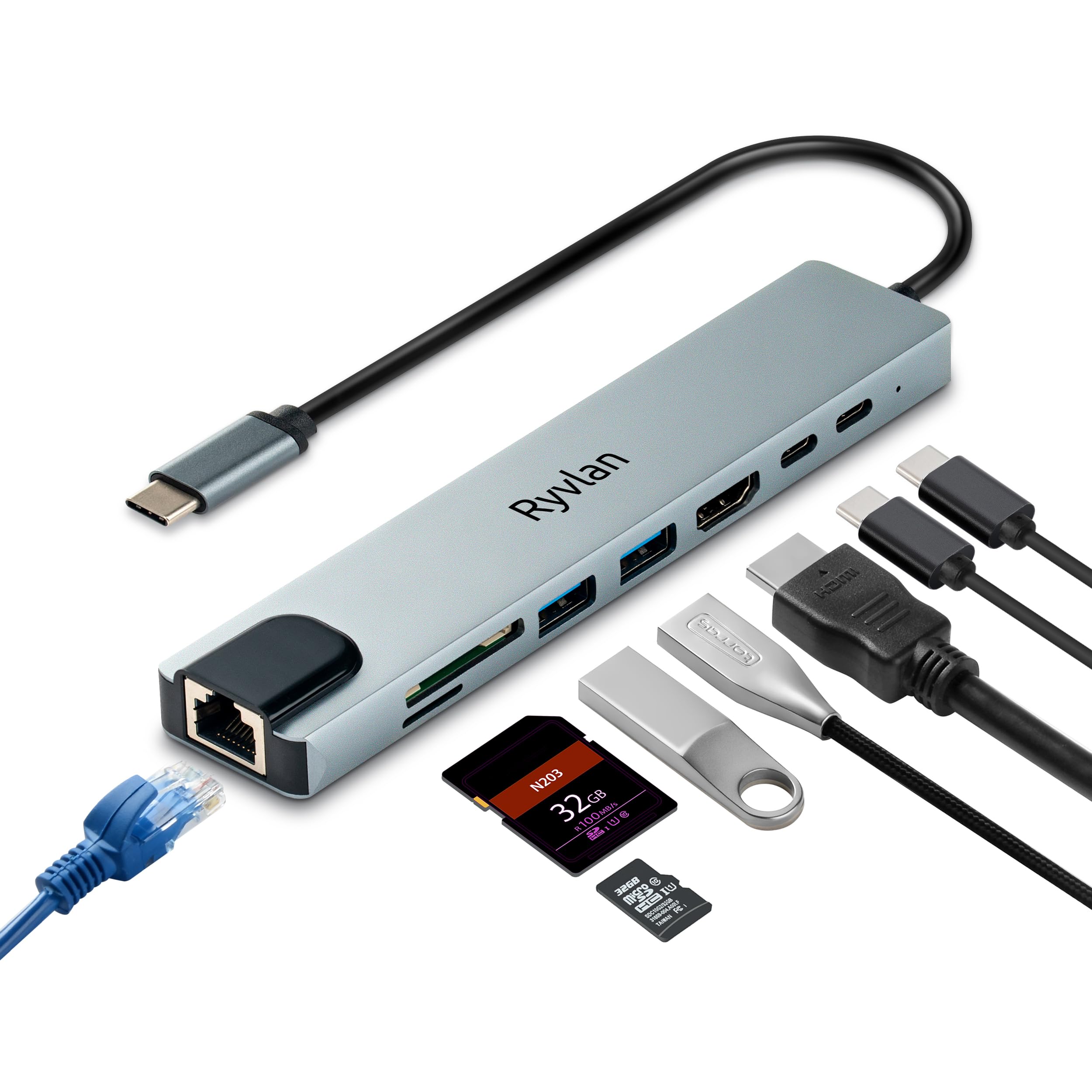 8-in-1 USB-C Hub with 4K HDMI, 100W Fast Charging - Multiport Adapter & Dock Station for MacBook, iPad, Chromebook - Perfect for Work, Travel & Home Office