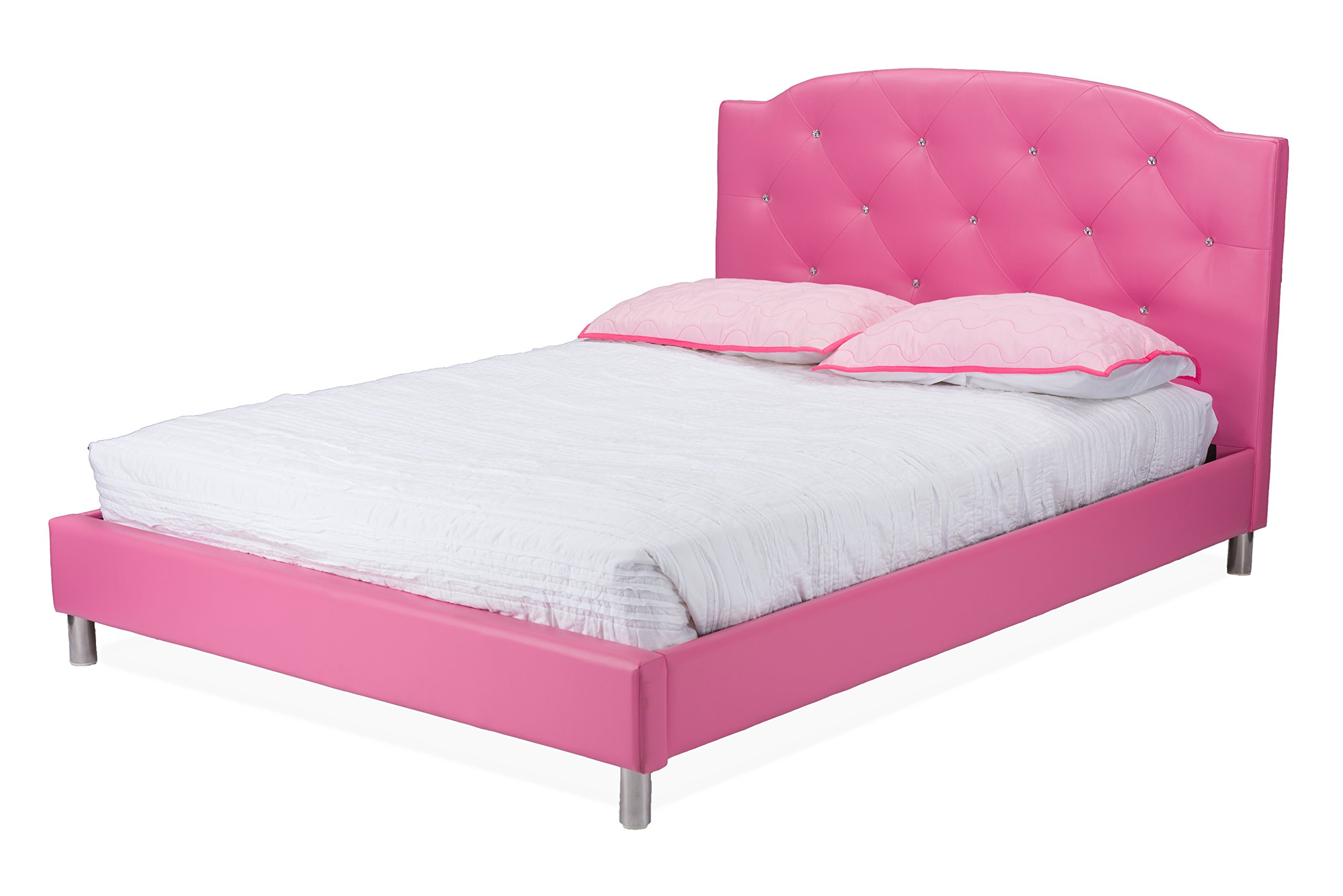 Baxton Studio BBT6440 Full Size Pink Platform Bed Frame - Modern Minimalist Bedroom Furniture for Small Spaces & Guest Rooms