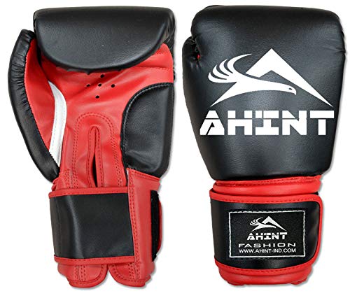 AHINT Classic Leather Boxing Gloves with Velcro Closure - Premium Training Gloves for Boxing, MMA, Kickboxing & Fitness Workouts