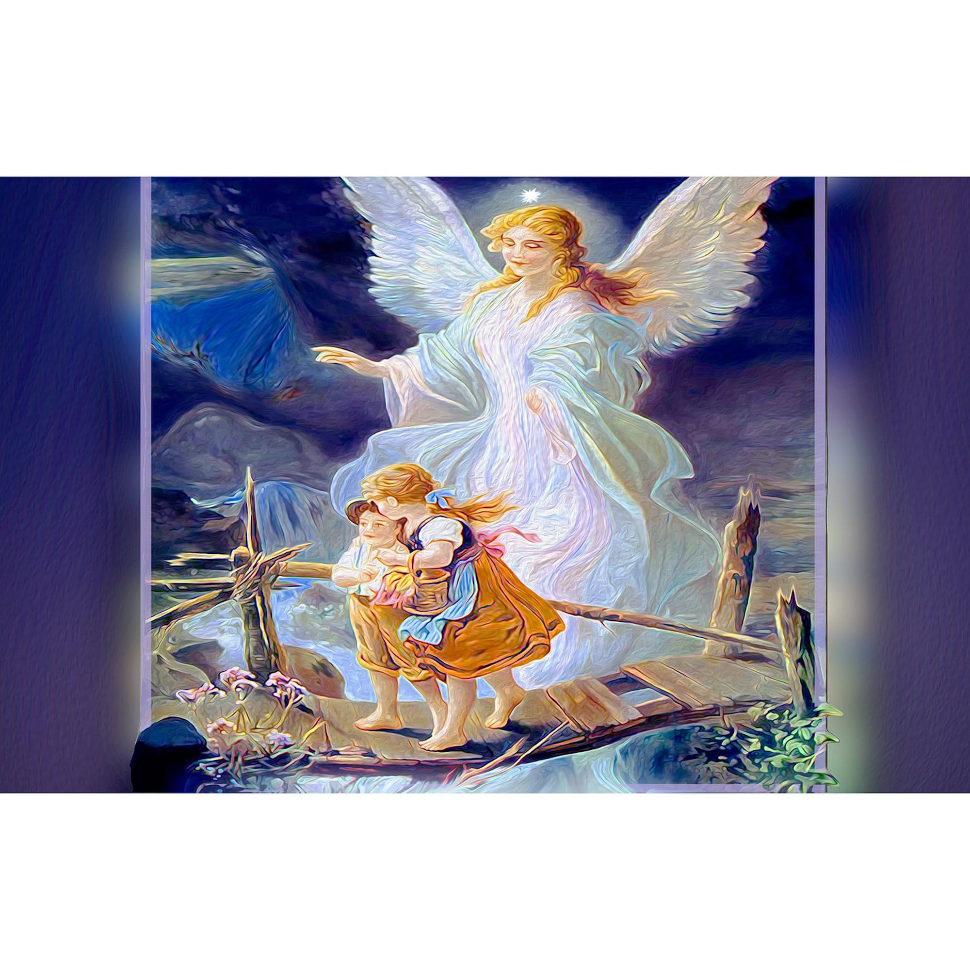 Guardian Angel with Children Crossing Bridge Vinyl Wall Decal - 20