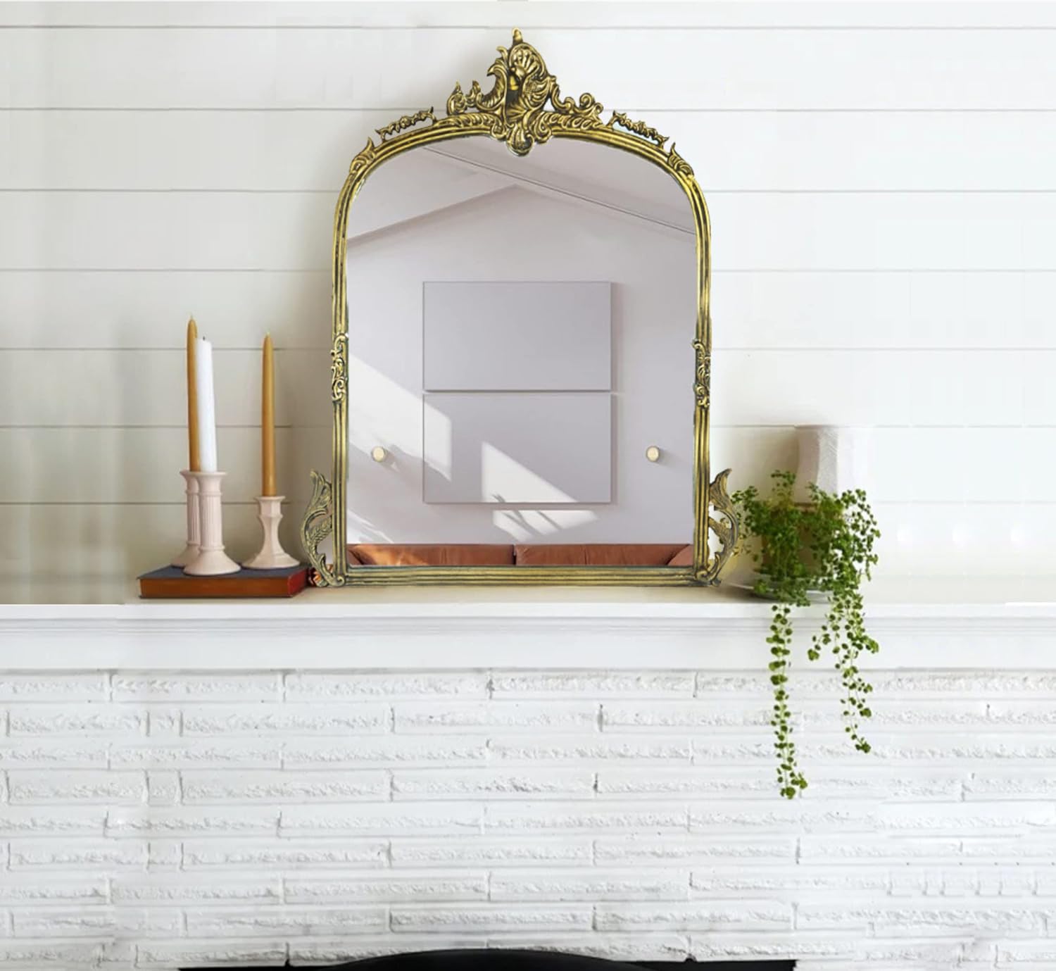 CORSICA Victorian Premium Metal Frame Arched Hand Casted Mirror Gold 90cm - Elegant Wall Decor for Living Room, Bedroom & Entryway - Antique Style Home Accent Piece