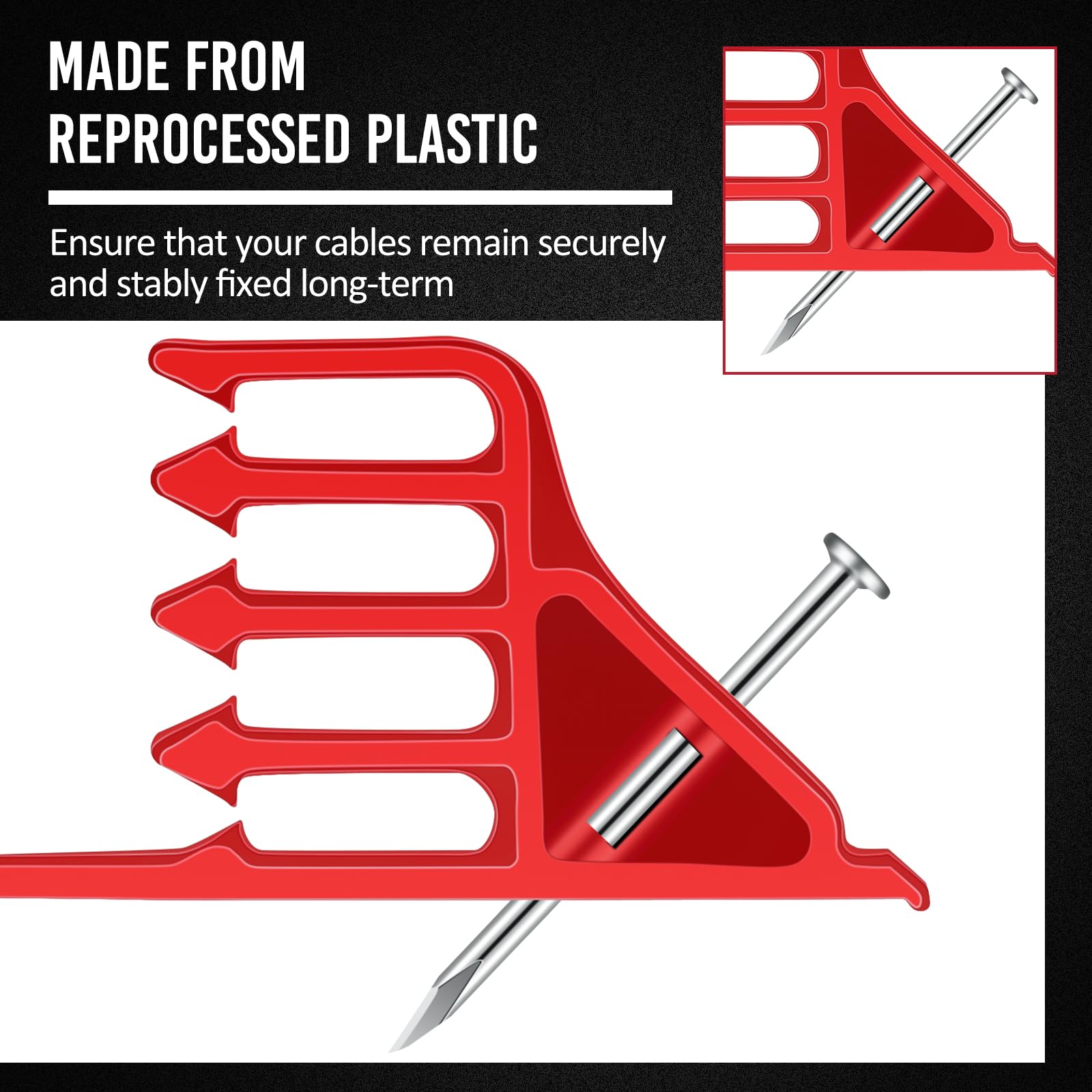 100 Pcs Insulated Cable Stackers - Heavy Duty Electrical Wire Staples for Cordless Hammer, Efficient Cable Management & Organization (Red) - Perfect for Home, Office & Workshop Electrical Wiring Projects