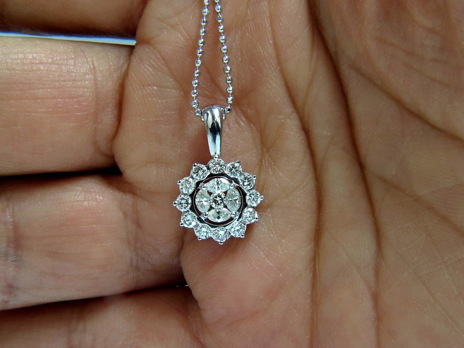 1.00 Carat Natural Marquise Diamond Cluster Halo Pendant Necklace with Ball Chain - Elegant Jewelry for Weddings, Anniversaries & Special Occasions