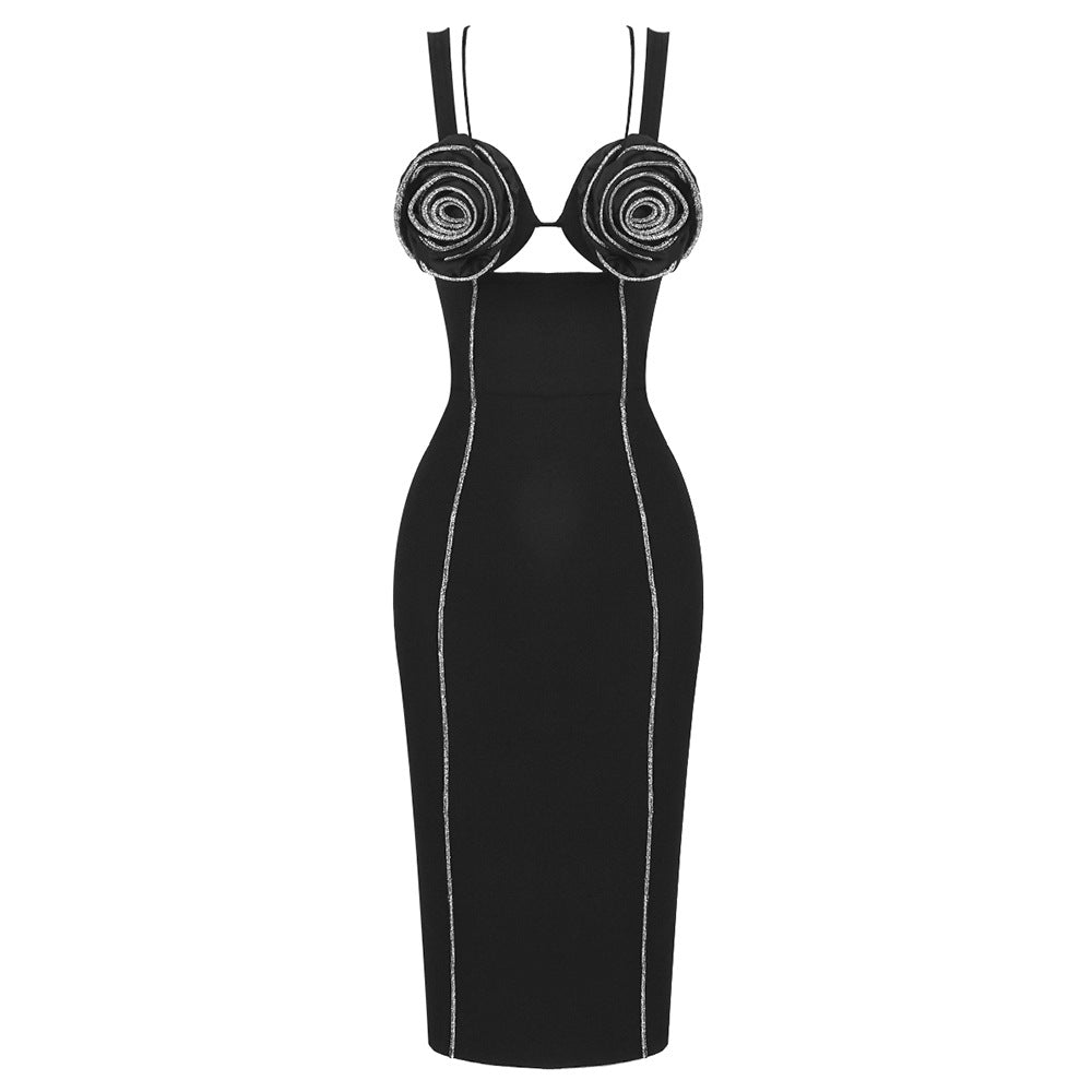 LOVEVOP Women's Bow Suspender Bandage Dress - Spice Girl Mesh Flower Bodycon Dress for Party, Club, Date Night & Special Occasions