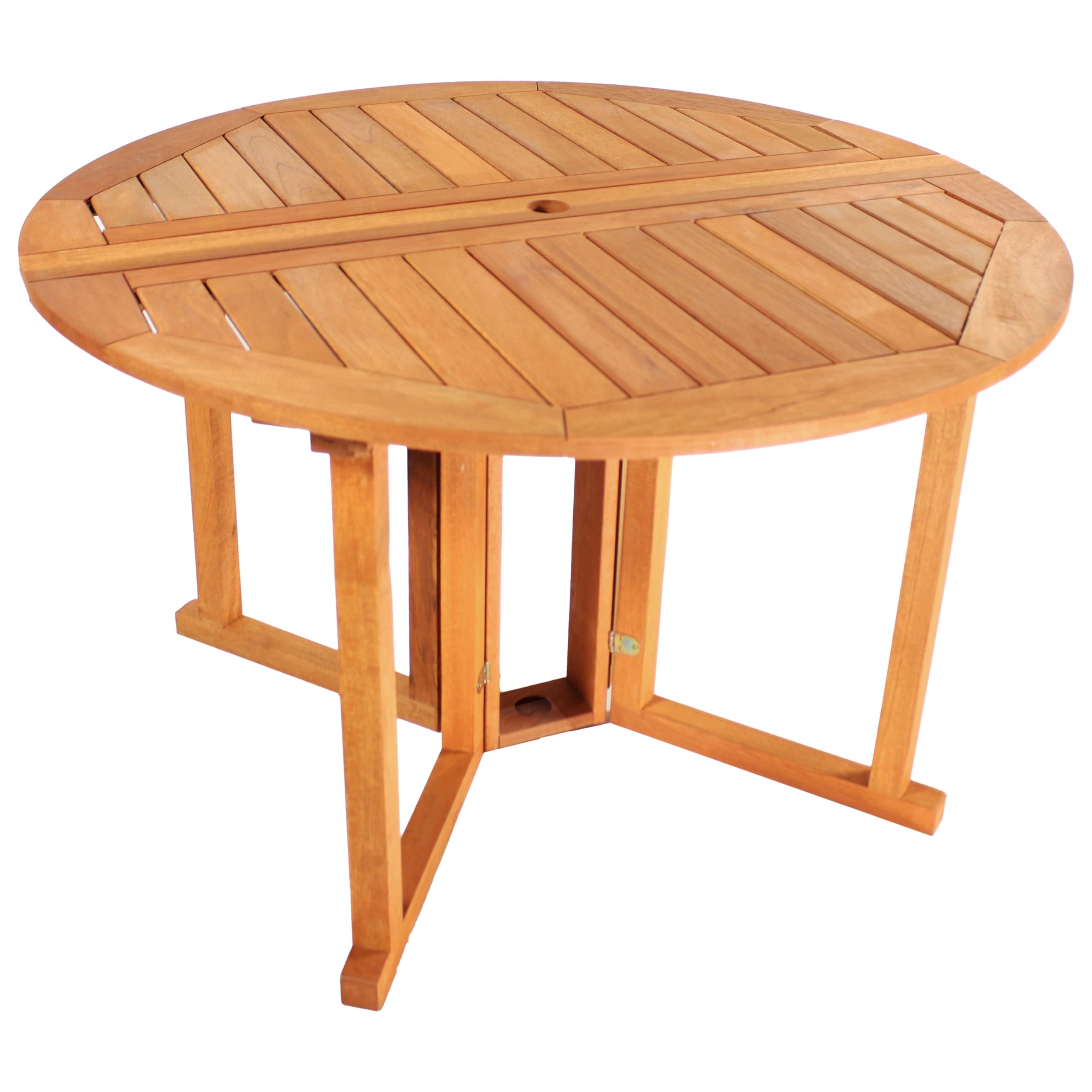 Sunnydaze Malaysian Hardwood Folding Gateleg Patio Dining Table with Teak Oil Finish - 4-Person Round Outdoor Table - Space-Saving Design (47.25” Diameter x 29