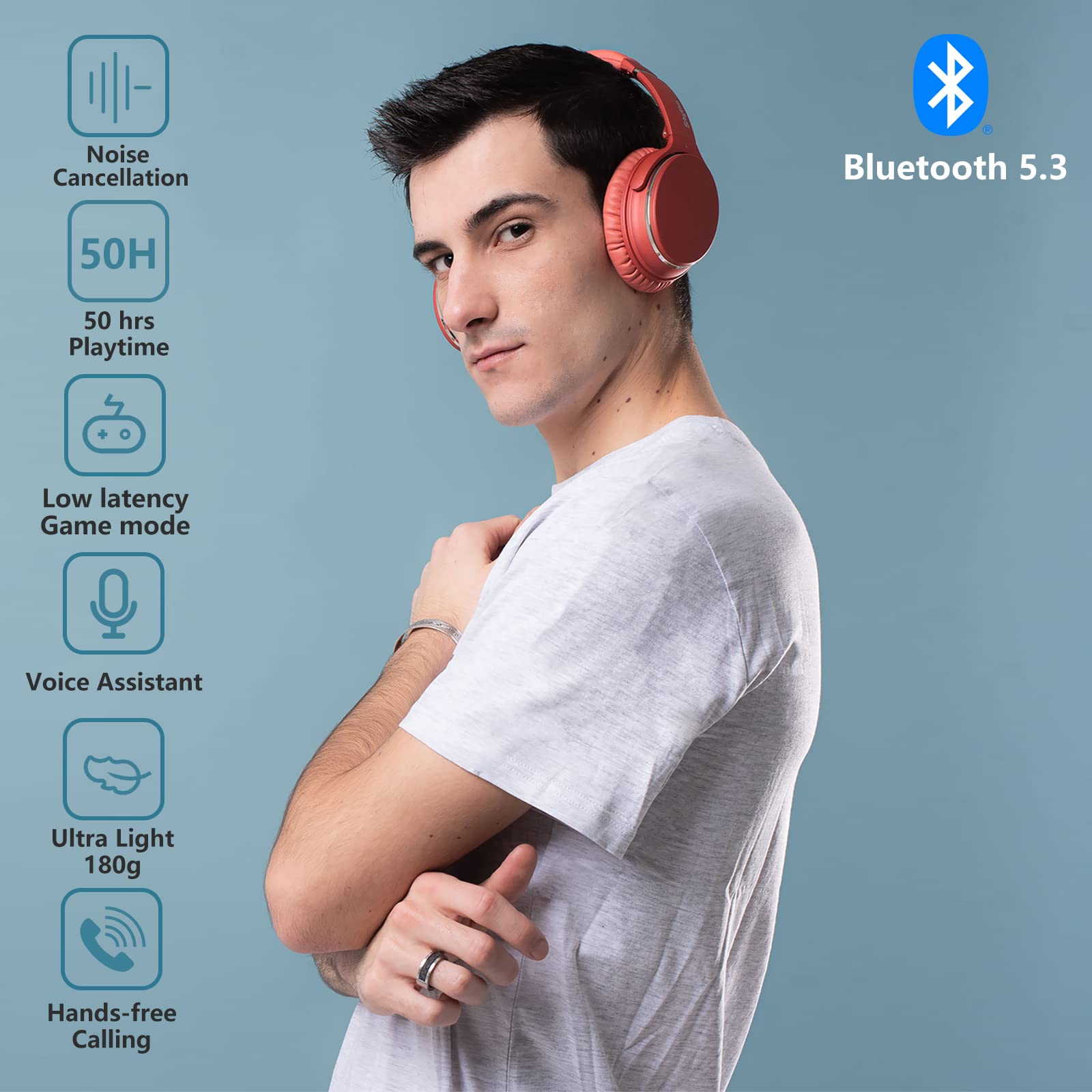 Srhythm NiceComfort 25 Hybrid Active Noise Cancelling Wireless Headphones - Over Ear Bluetooth Headset with Low Latency & Transparency Mode for Travel, Work, and Gaming