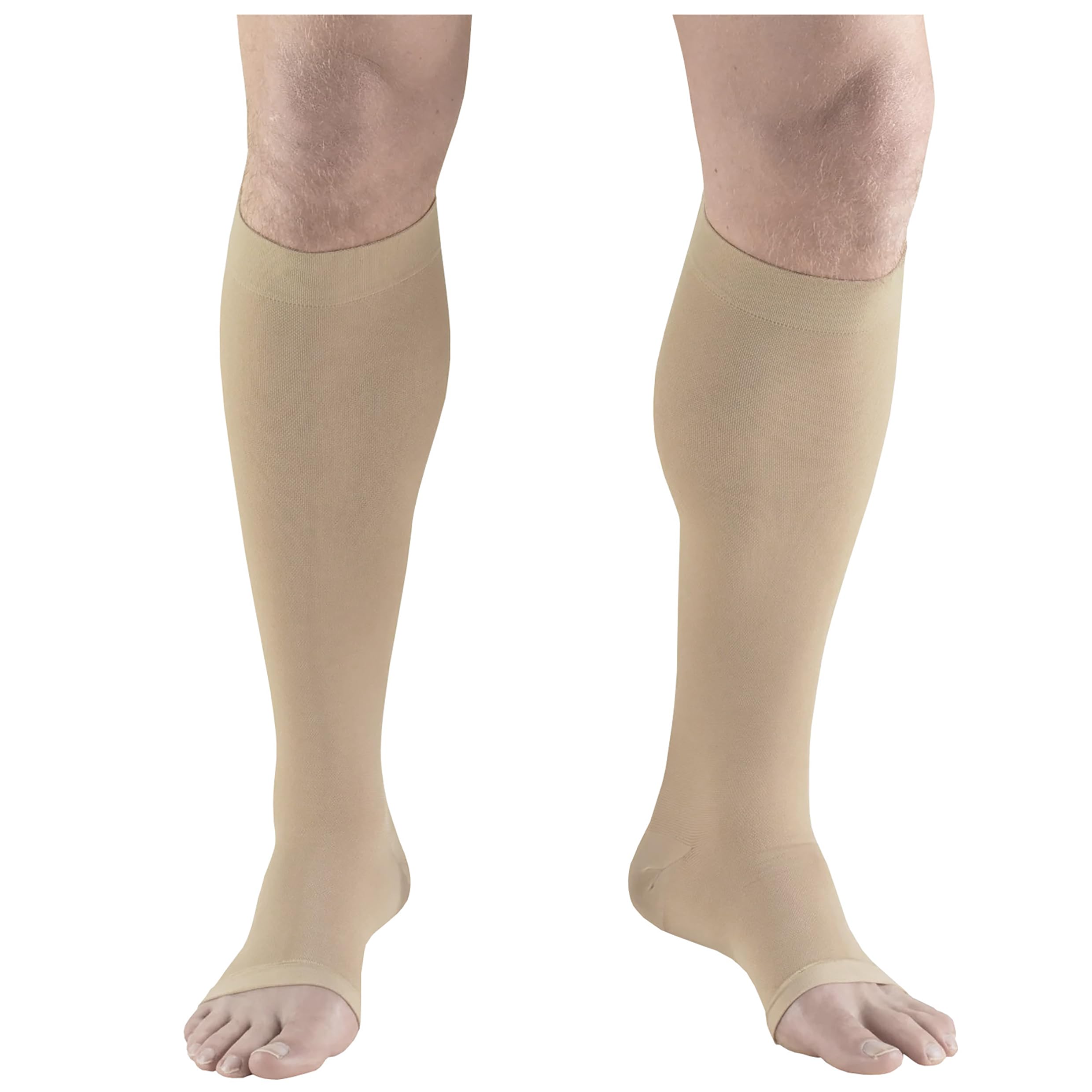 Truform 18 mmHg Knee High Open Toe Compression Stockings for Men & Women - Medium Beige - Ideal for Post-Surgery Recovery, Varicose Veins & Travel Comfort