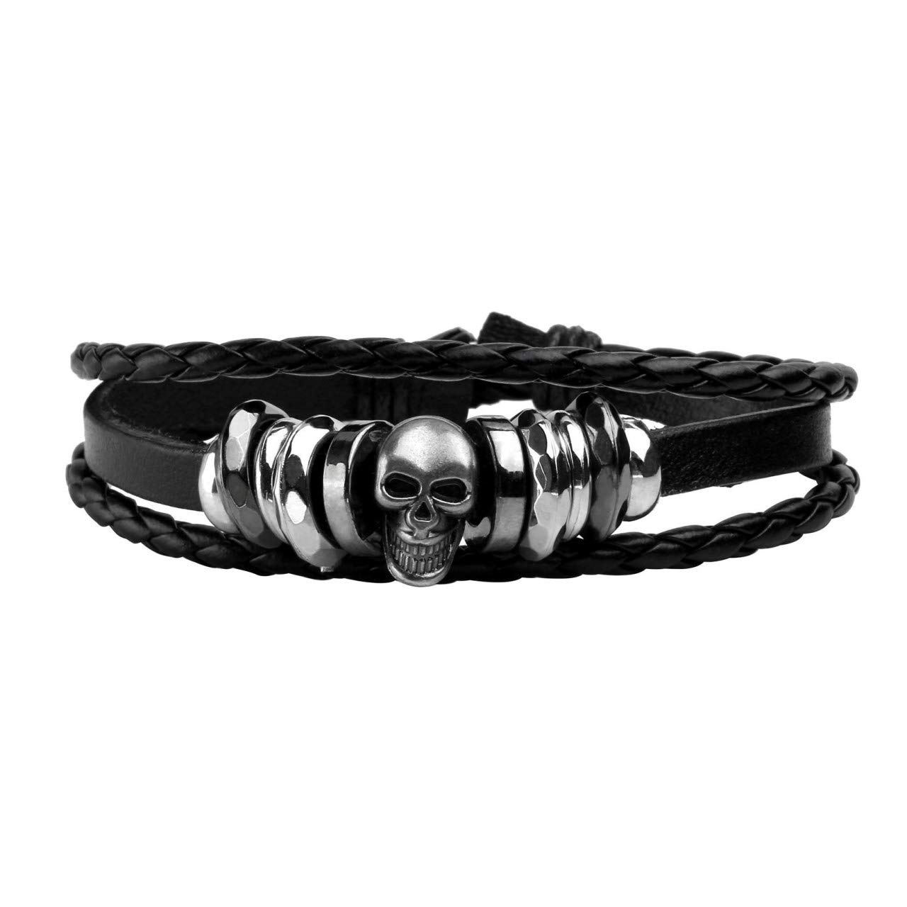 Manfnee 6-12PCS Braided Leather Bracelet Set - Punk Cuff Wrap Bracelets for Men & Women - Adjustable Black Wristbands for Casual Wear, Gifts & Boho Fashion