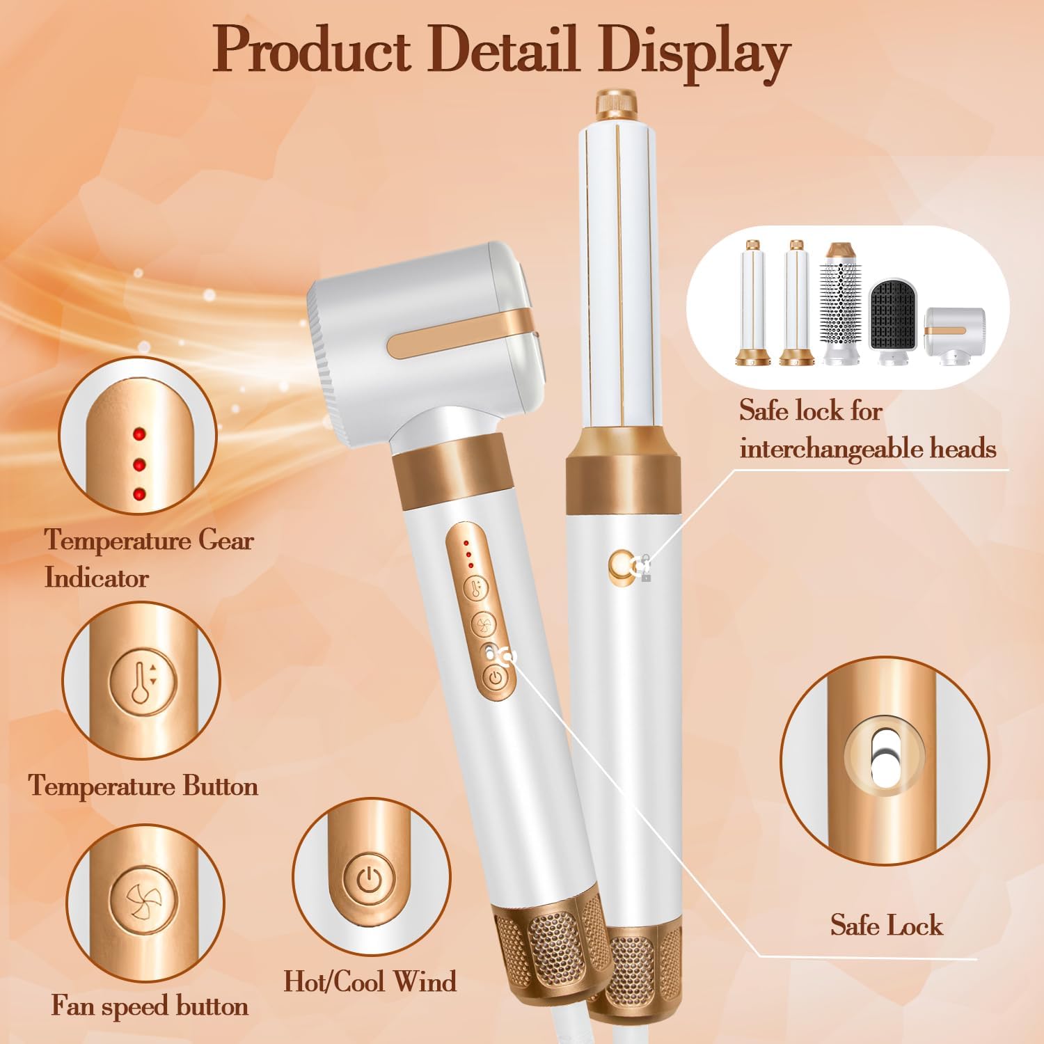 7-in-1 Professional Hair Dryer Styler Set - High Speed Blow Dryer with Hot Air Brush, Diffuser, Nozzles, Straightener Comb & Curling Wand for Salon-Quality Styling at Home (White) - Perfect for Daily Hair Care, Volume Boosting & Heat Protection