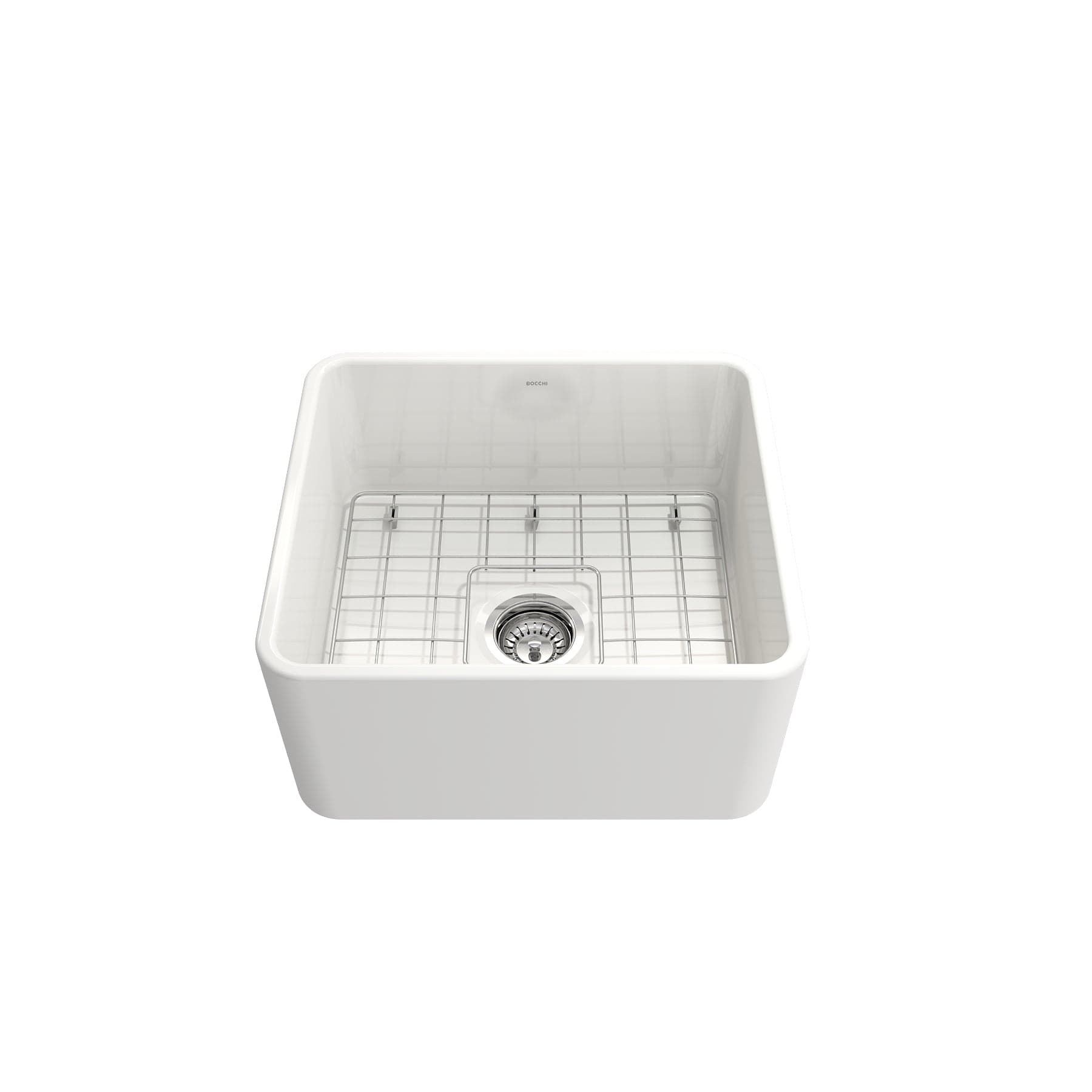 BOCCHI CLASSICO 20 Fireclay Farmhouse Single Bowl Kitchen Sink with Protective Bottom Grid and Strainer