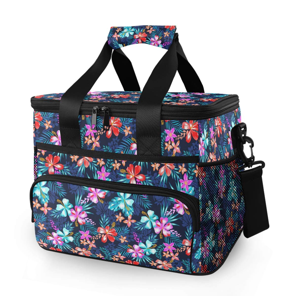 15L Leakproof Insulated Cooler Lunch Bag for Office, Work, Picnic, Hiking & Beach - Reusable Lunch Box Organizer with Adjustable Shoulder Strap - Tropical Palm Flower Design - Perfect for Meal Prep, Camping & Outdoor Adventures