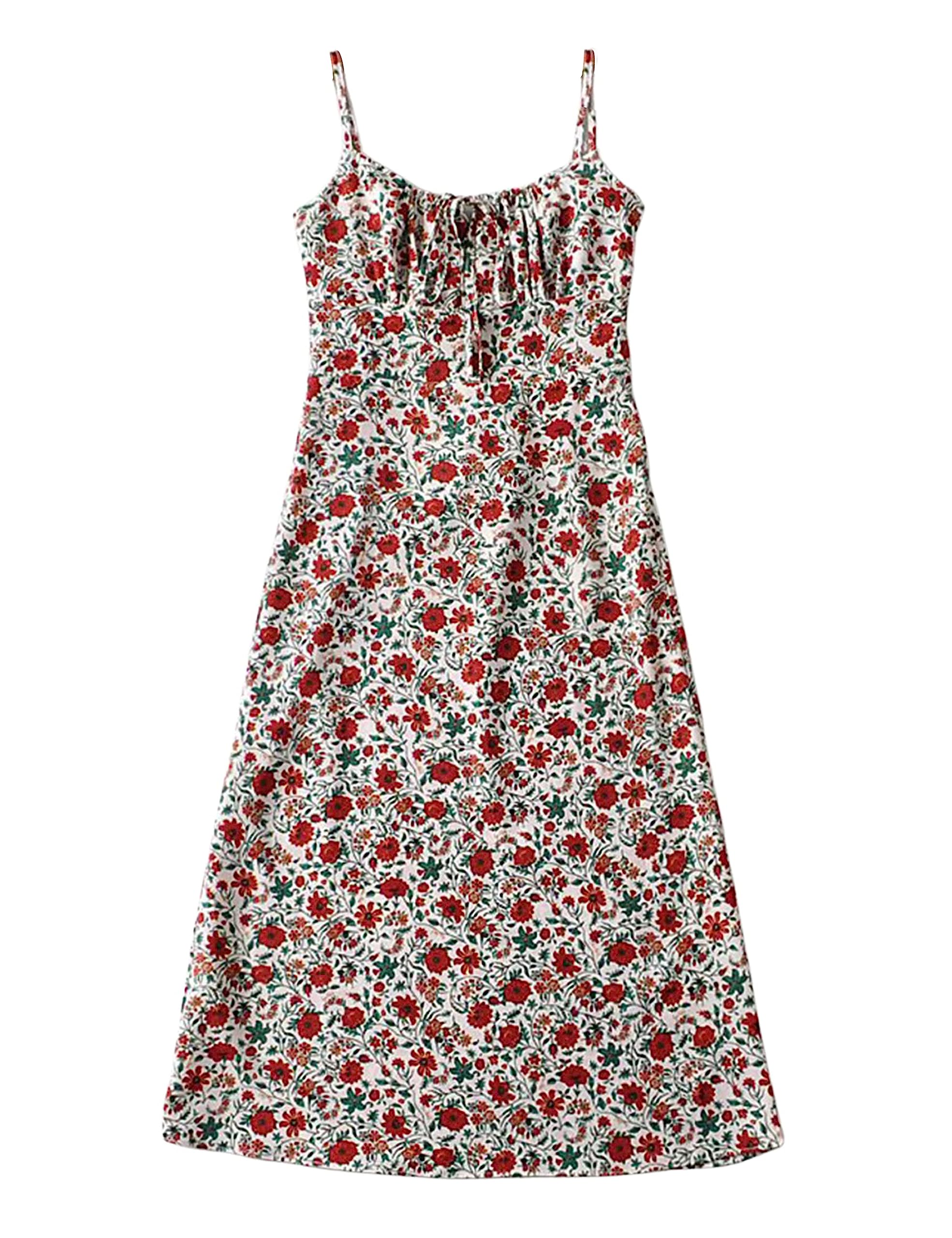 Omoone Women's Floral Summer Dress - Low-Cut Square Neck Spaghetti Strap Tie Bodycon Dress | 90s Y2K Style | Perfect for Beach, Vacation, Date Night & Party Wear