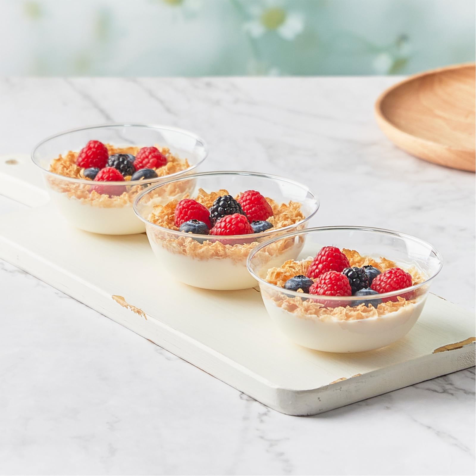 10 oz Clear Plastic Bowls 60 Pack - Small Disposable Salad Bowls for Ice Cream, Fruit, Desserts, Snacks & Party Serving - Perfect for Catering, Picnics, BBQs & Events