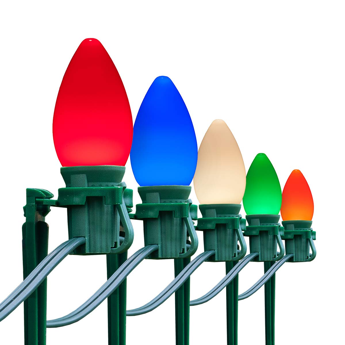 Wintergreen Lighting 100ft OptiCore LED C7 Multicolor Christmas Lights - Commercial Grade Outdoor Pathway Lighting with Ceramic-Smooth Shatterproof Bulbs & 7.5