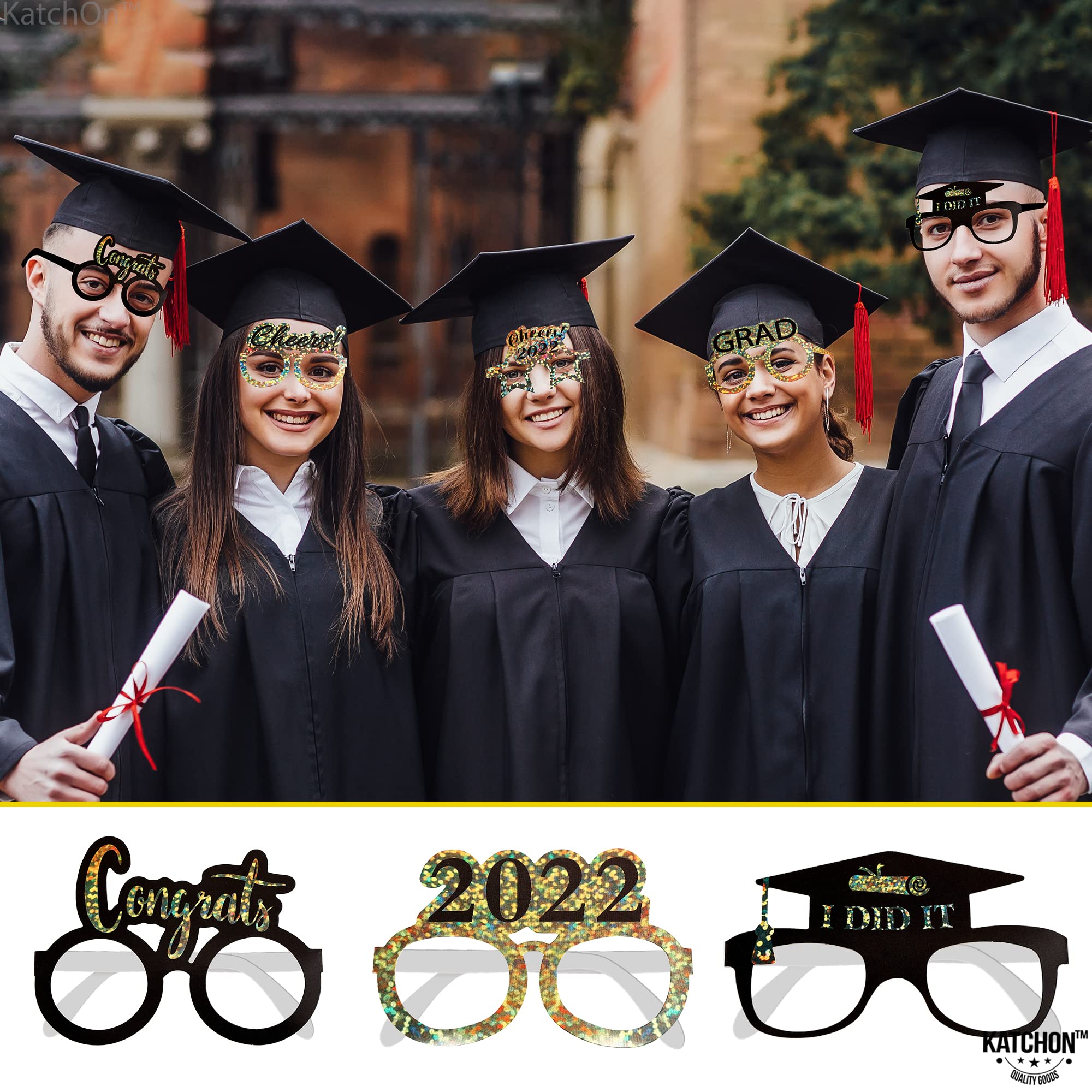 2022 Graduation Glasses - 12 Pack Black & Gold | Photo Booth Props, Party Decorations & Favors | Perfect for Graduation Parties, Ceremonies & Celebrations