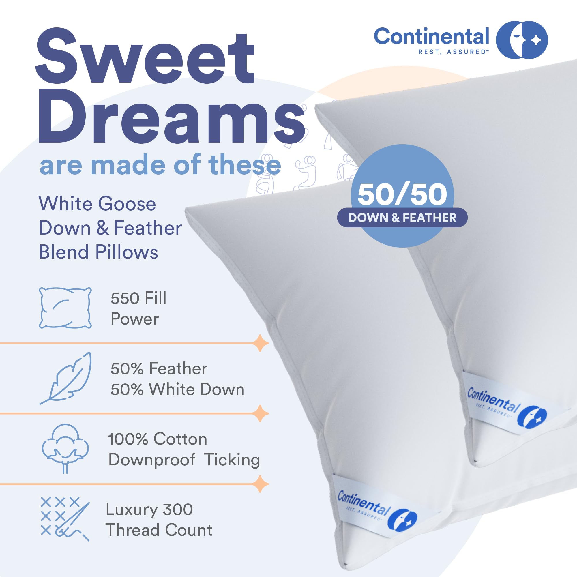 Luxury Goose Feather Down Pillows Queen Size - Hypoallergenic & Breathable for Side, Back, Stomach Sleepers - Made in USA - Premium Comfort & Support (Pack of 1) - Perfect for Bedroom, Guest Room, Hotel & Airbnb
