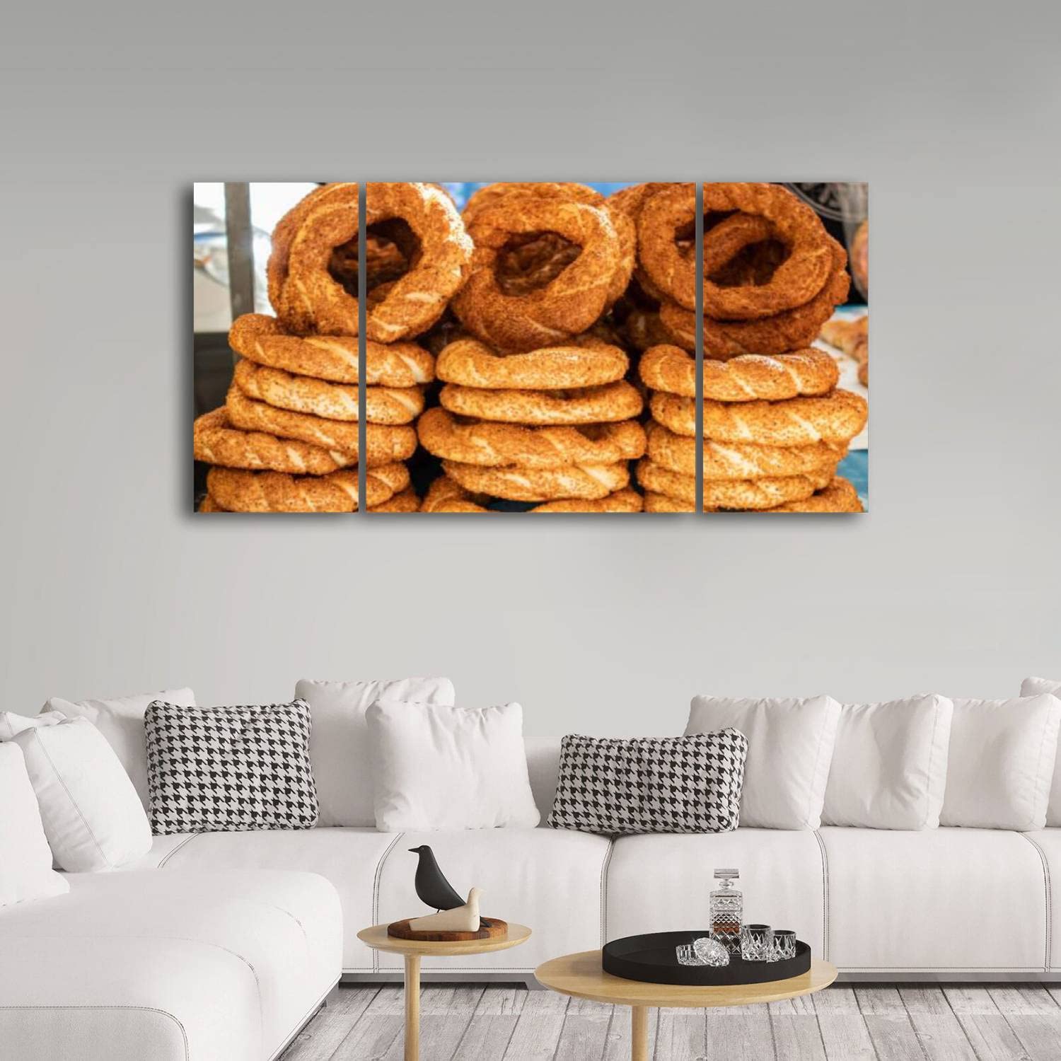 Traditional Turkish Simit Sesame Bread Rings Street Food Canvas Wall Art - Kitchen Dining Room Restaurant Decor, Housewarming Gift, Ready to Hang - Perfect for Breakfast Cafes, Mediterranean Themed Spaces & Foodie Home Decor