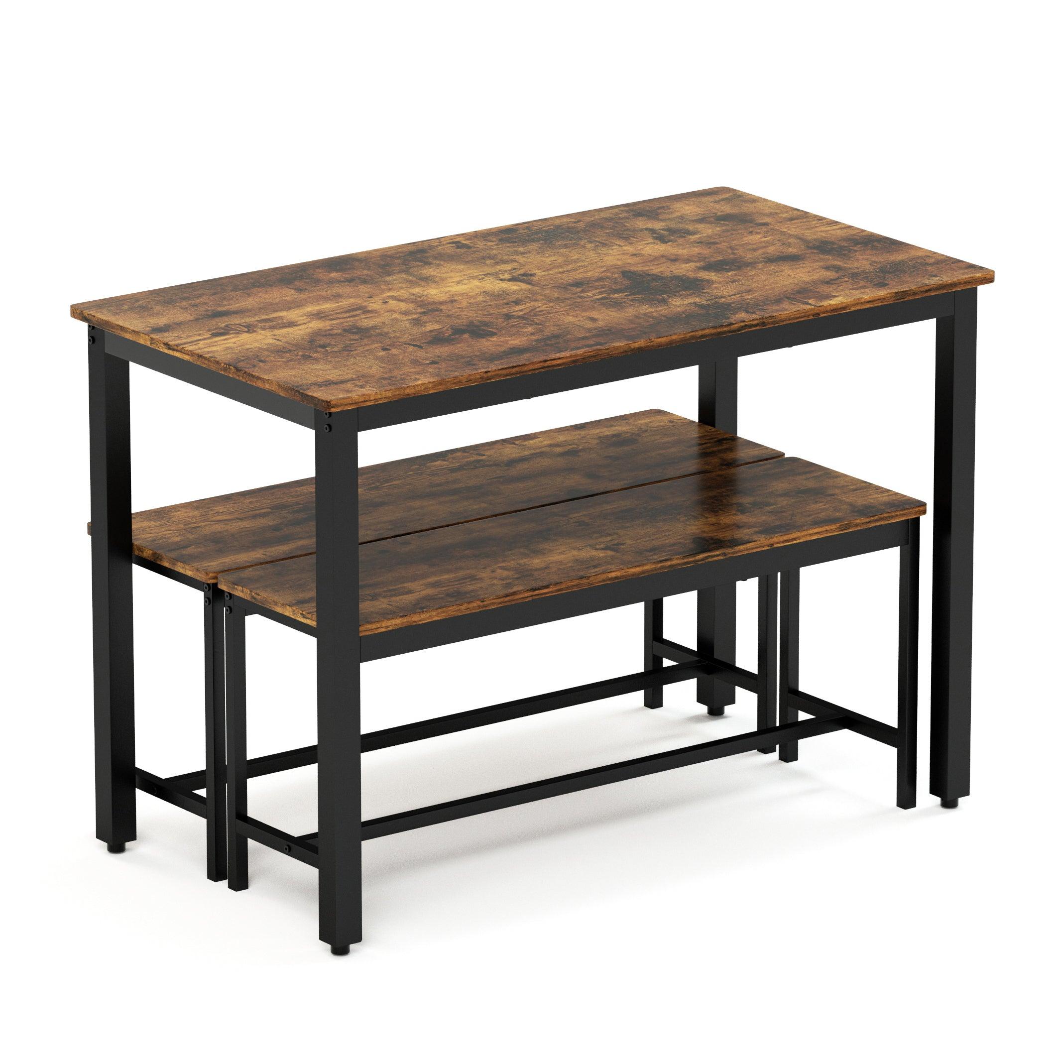 Industrial Dining Table Set with 2 Benches - 43.3