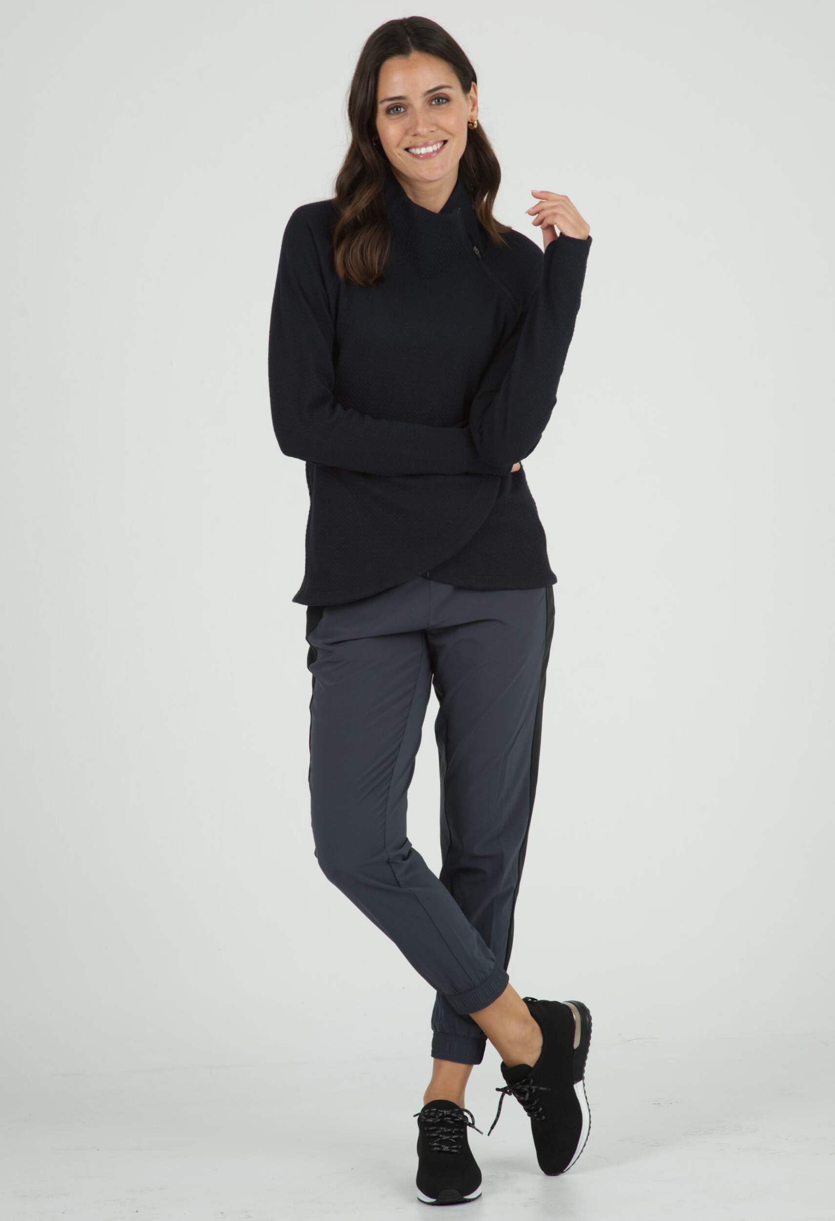IBKUL Women's Athleisure Wear Stain Resistant Popcorn Stitch Asymmetrical Zip Pullover Sweatshirt - Comfortable Casual Jacket for Workout, Yoga & Daily Wear