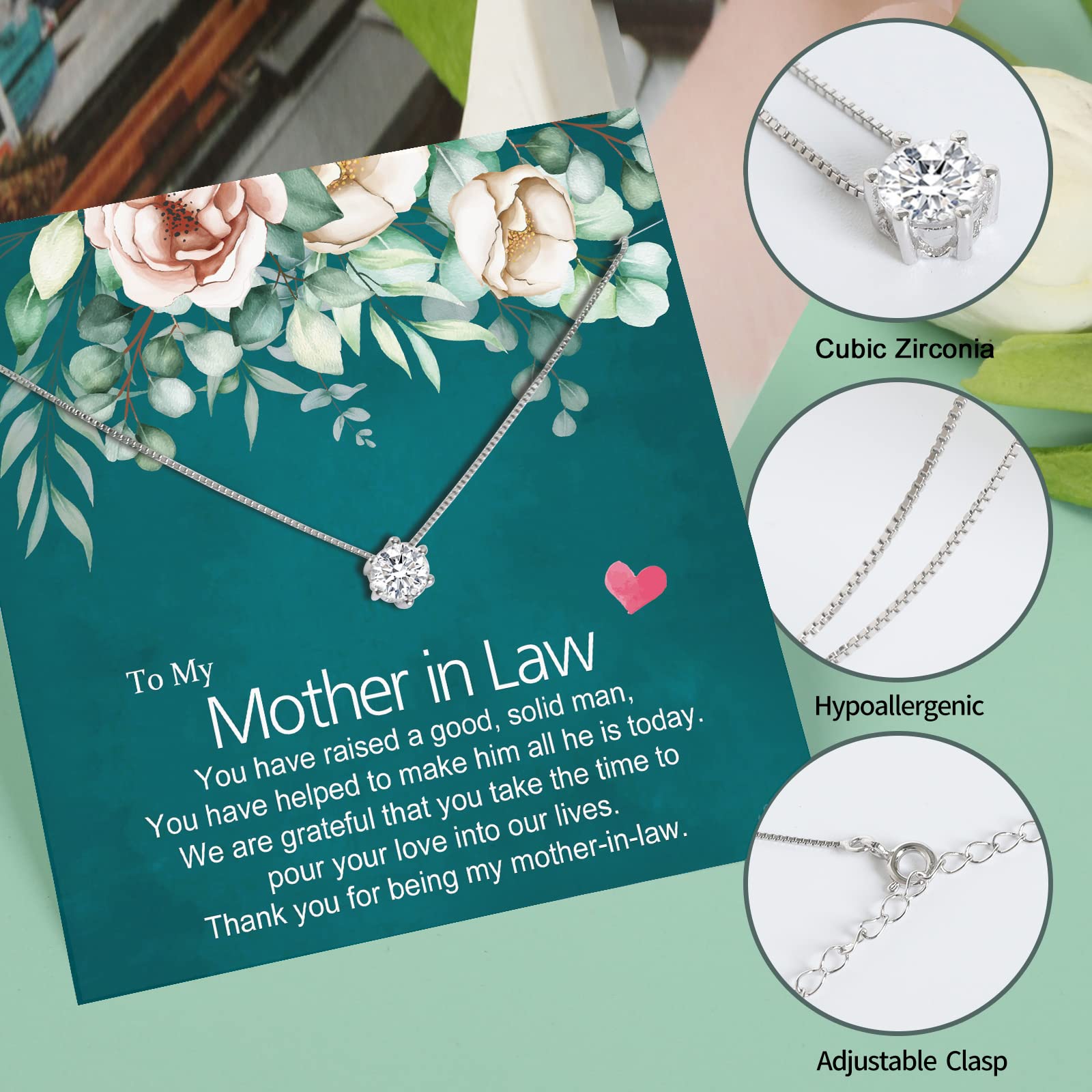 Sterling Silver Cubic Zirconia Necklace for Women - Elegant Birthday, Christmas & Mother's Day Gift for Mom - Perfect for Special Occasions, Date Nights and Formal Events