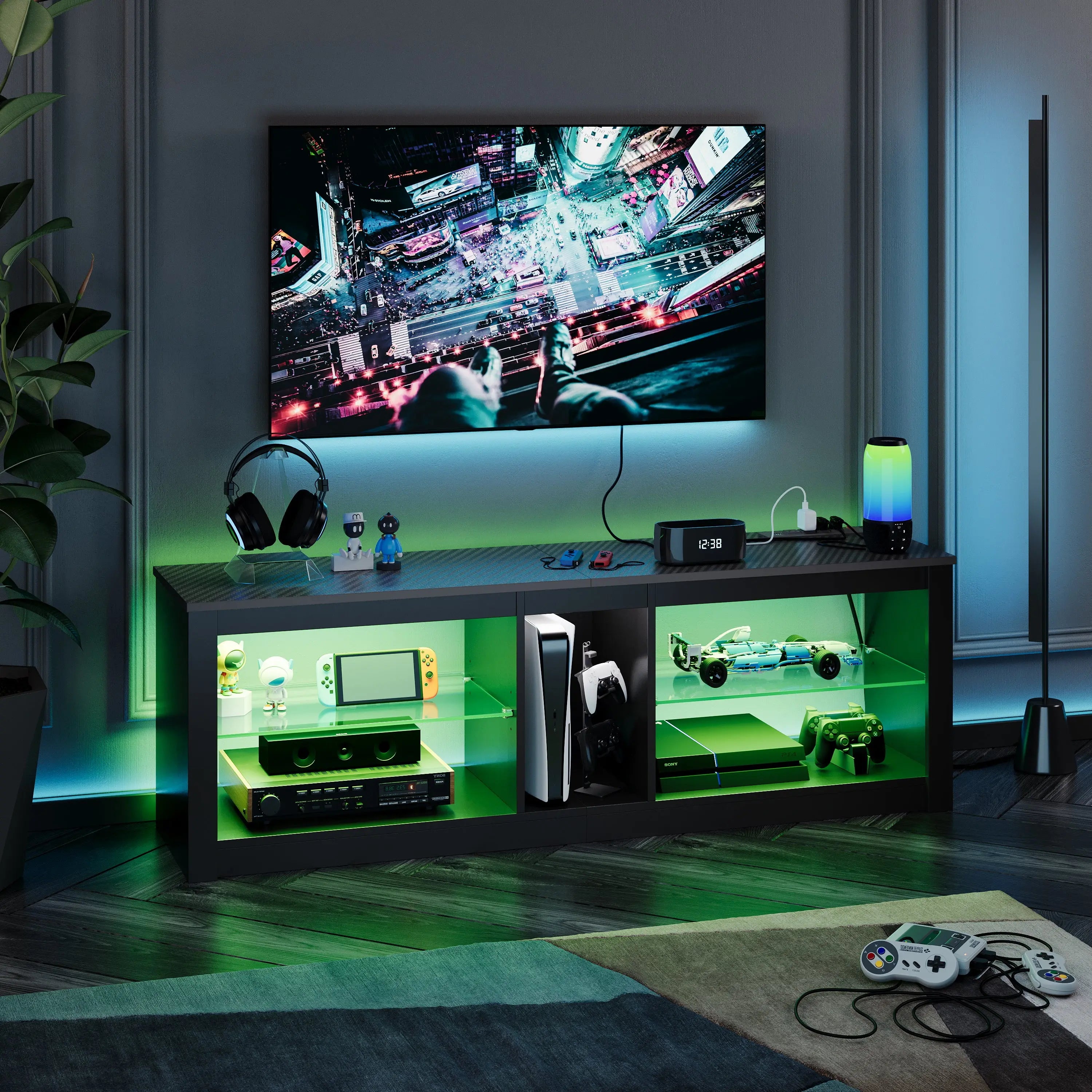 Bestier 55 Inch LED Gaming TV Stand with Power Outlet & USB Ports - Sturdy Entertainment Center for PS5, Xbox & Smart TVs - Perfect for Living Room, Bedroom & Game Room Setup