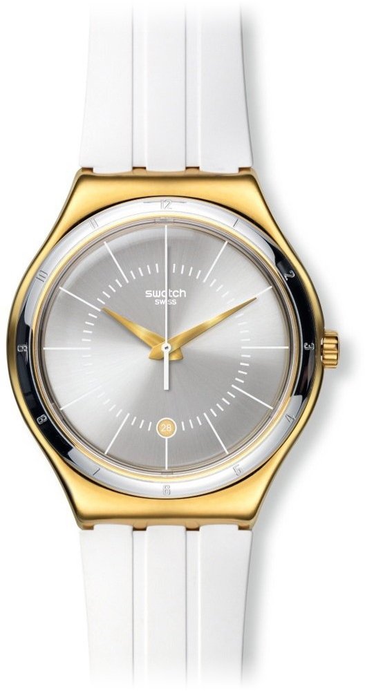 Swatch Irony Whiteliner Silver Dial White Rubber Women's Watch YWG401 - Stylish & Durable Timepiece for Everyday Wear, Office & Casual Outfits