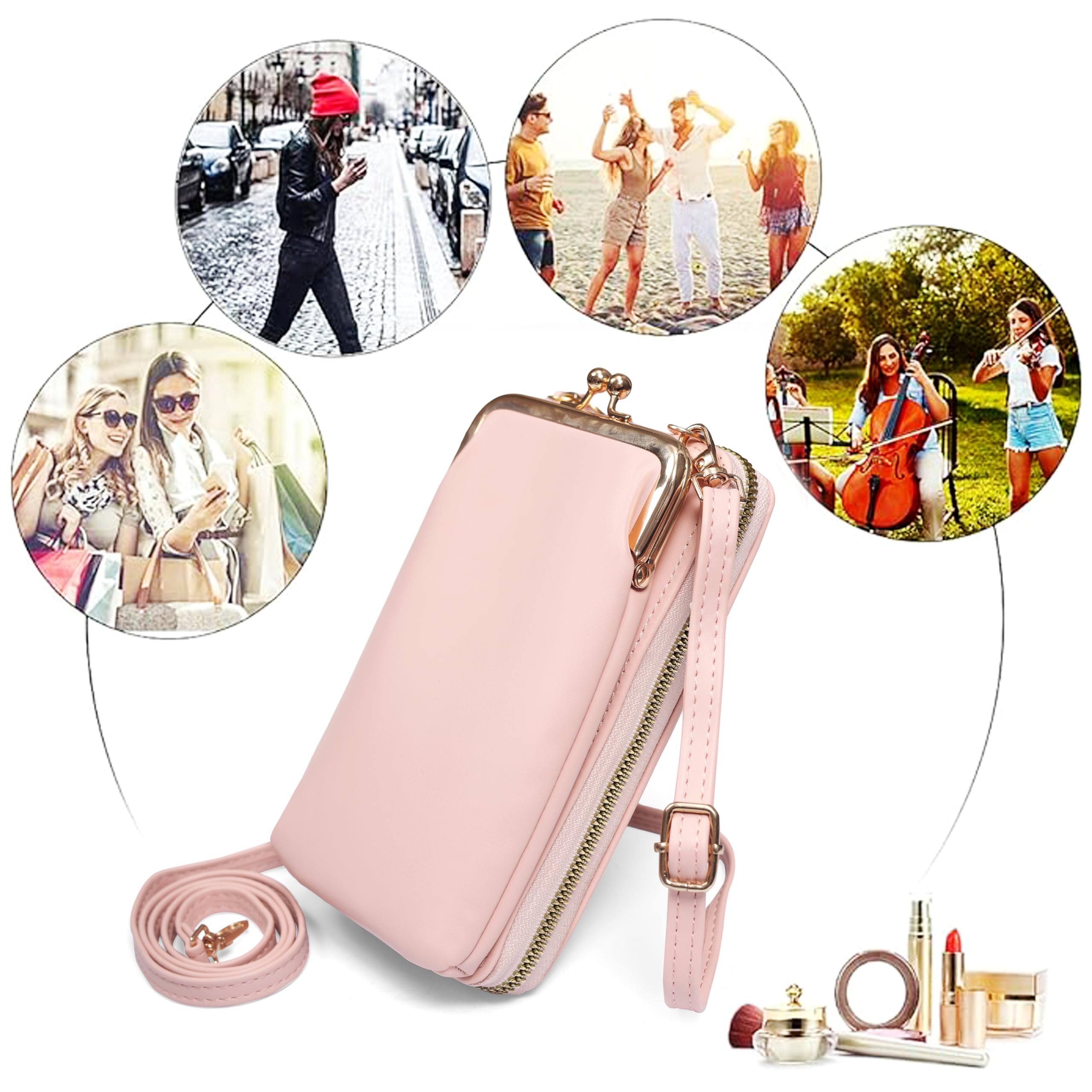 Ketmart Women's Crossbody Cellphone Purse - Small Phone Wallet with Side Zipper Pocket | Cute Crossbody Bag for iPhone & Android | Perfect for Shopping, Travel & Daily Use (Pink)