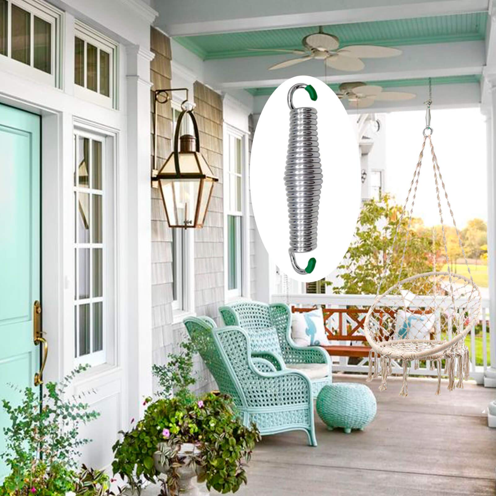 Heavy Duty Porch Swing Springs 1300Lbs Capacity - Silver Hammock Chair Hanger & Ceiling Mount Springs for Outdoor Patio, Garden, Deck Relaxation