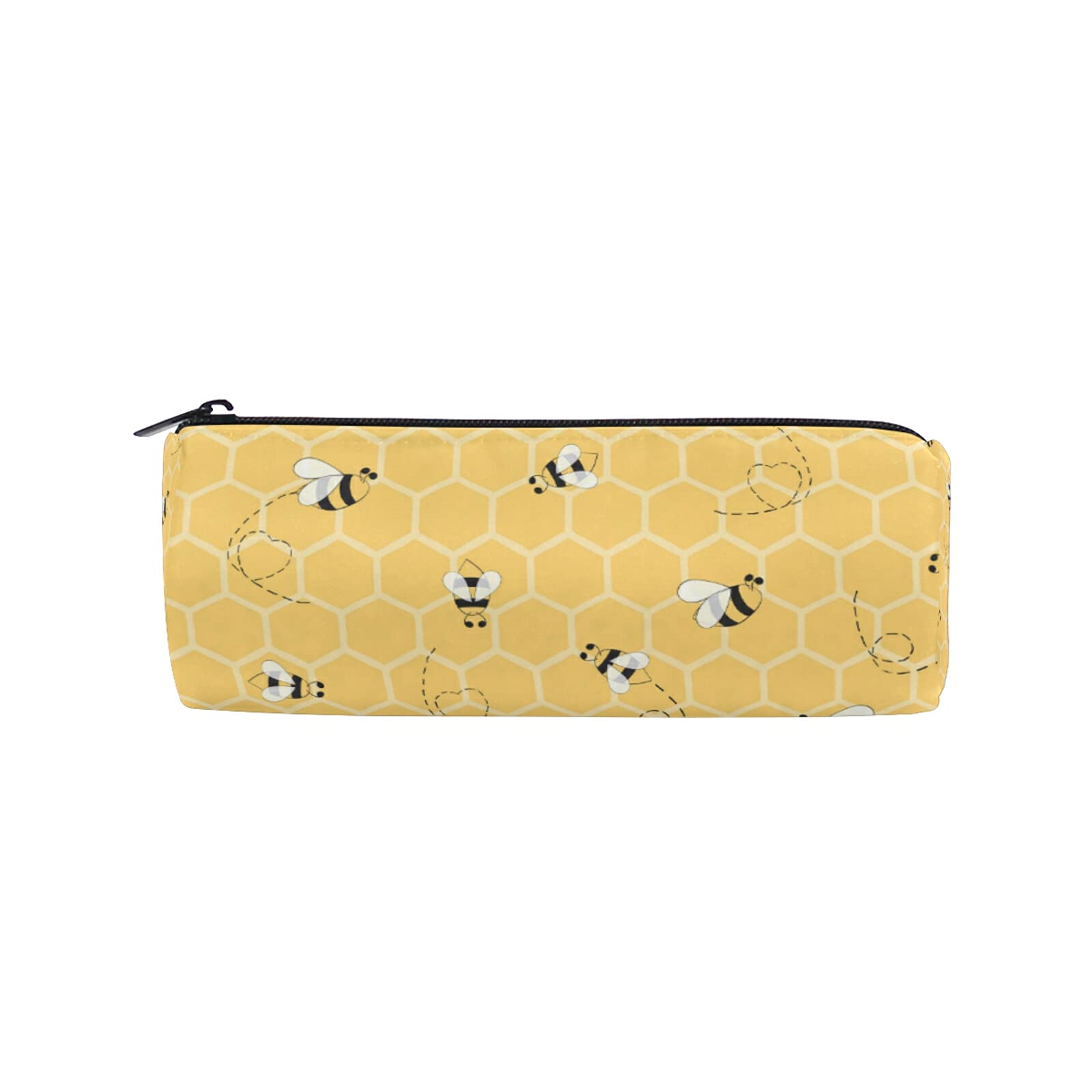 Honeycomb Bee Pattern Zippered Pencil Case - Small Pen Organizer Pouch for School, Office & Travel - Cute Stationery Bag for Kids, Teens & Adults (Yellow) - Perfect for Students, Artists & Professionals