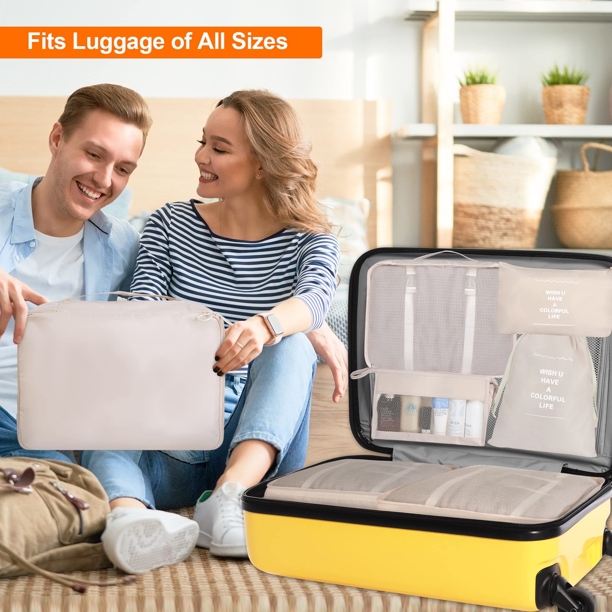 8-Piece Packing Cubes Set for Suitcases - Kingdalux Travel Luggage Organizers with 3 Large Storage Bags | Compression Storage, Laundry & Shoe Bags | Perfect Travel Essentials for Men & Women | Ideal for Business Trips, Vacations & Weekend Getaways