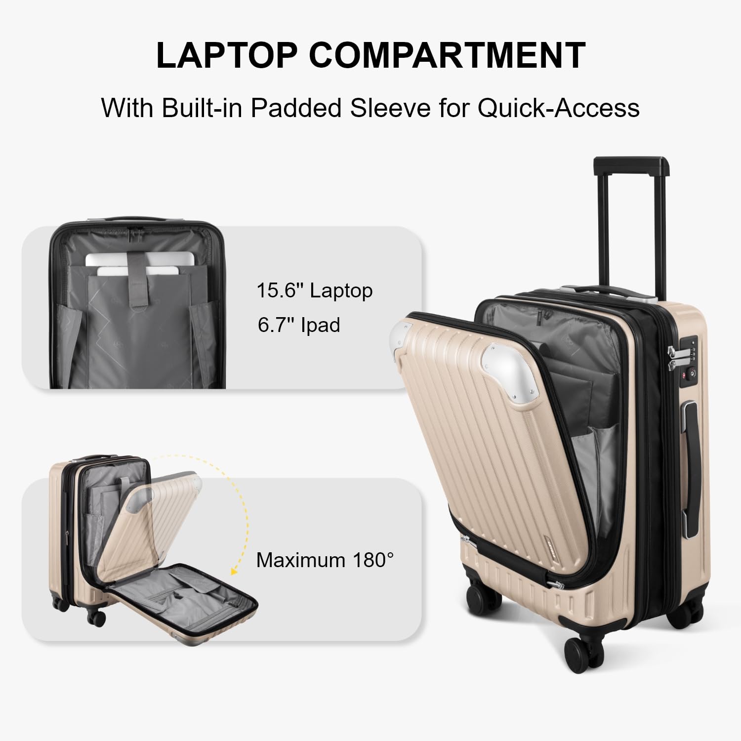 LEVEL8 20-Inch Expandable Hardshell Carry-On Luggage with 4 Spinner Wheels & TSA Locks - ABS+PC Lightweight Suitcase for Travel, Business Trips & Weekend Getaways (Champagne)