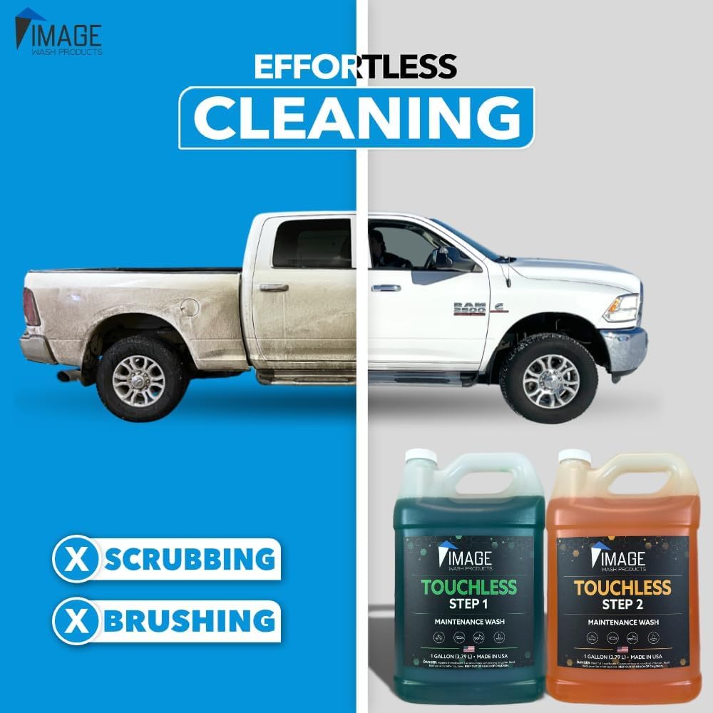 Touchless Car Wash Soap Kit - No Scrub 2-Step Truck Wash, High Foaming Biodegradable Formula Safe for Polished Aluminum & Ceramic Coatings (2 Gallons with Pressure Washer) - Perfect for RV, Boat & Fleet Vehicle Cleaning