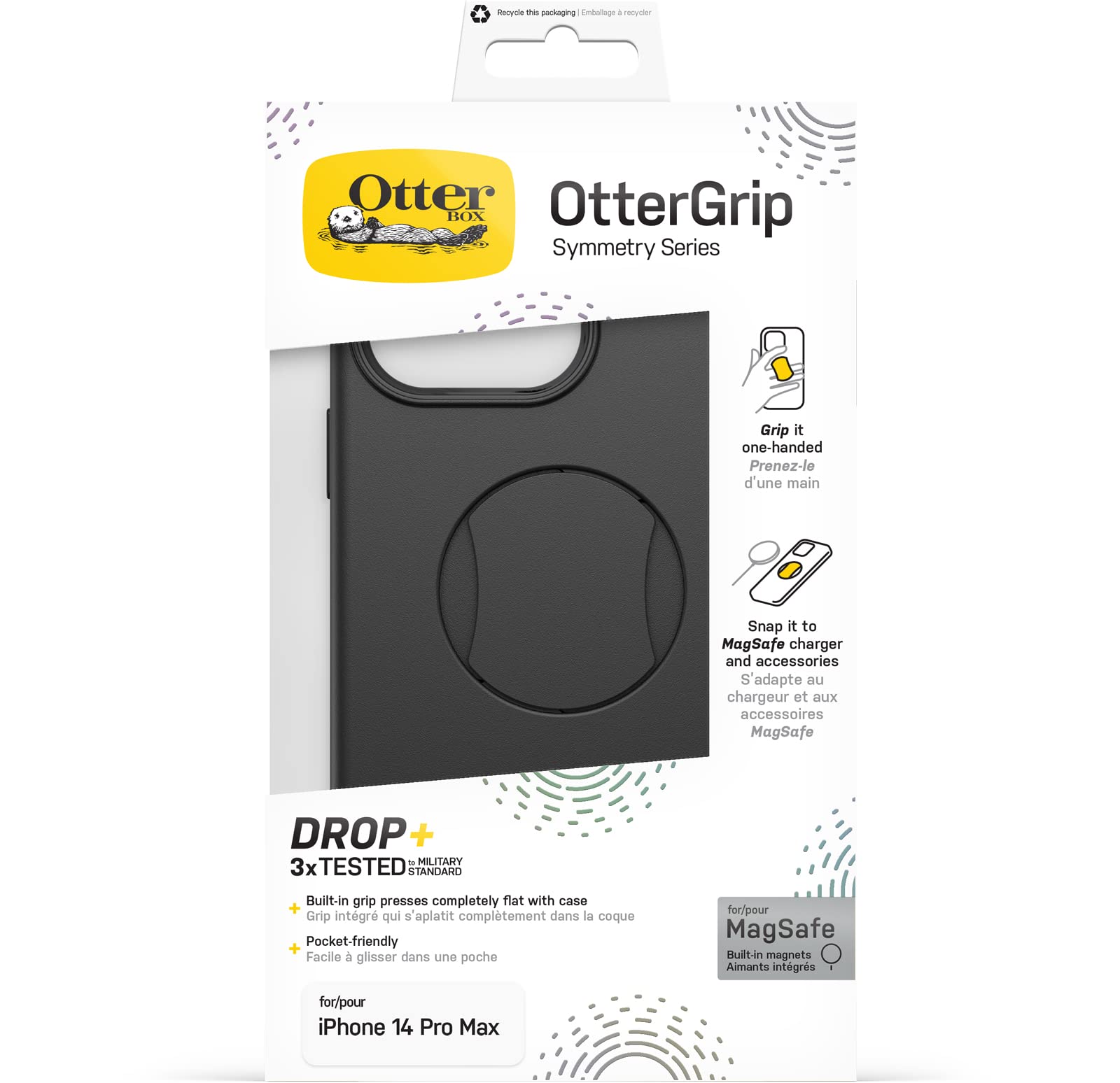 OtterBox OtterGrip Symmetry Case for iPhone 14 Pro Max - MagSafe Compatible, Military-Grade Drop Protection, Built-In Grip, Antimicrobial Defense (Black) - Perfect for Outdoor Adventures & Daily Use