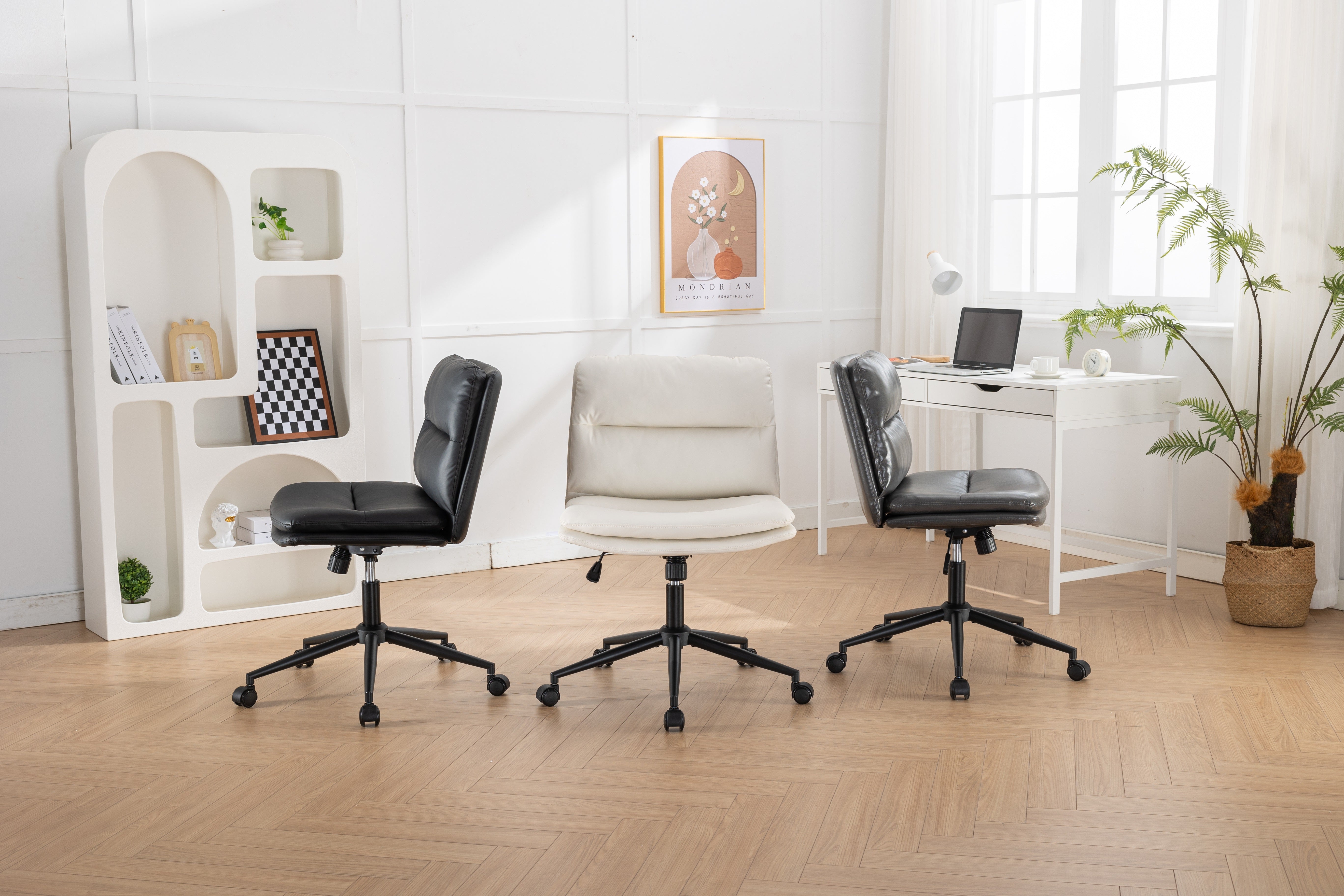 Roundhill Furniture Bizerte Adjustable Swivel Criss Cross Chair - Wide Seat Ergonomic Office Chair for Home & Workspace - Perfect for Desk Work, Gaming & Study Sessions