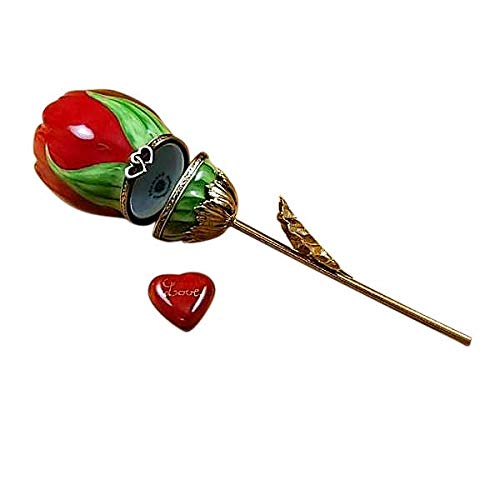 Rochard Red Rose with Gold Stem Limoges Porcelain Jewelry Box - Elegant French Hand-Painted Trinket Box for Jewelry Storage, Home Decor & Gift Giving