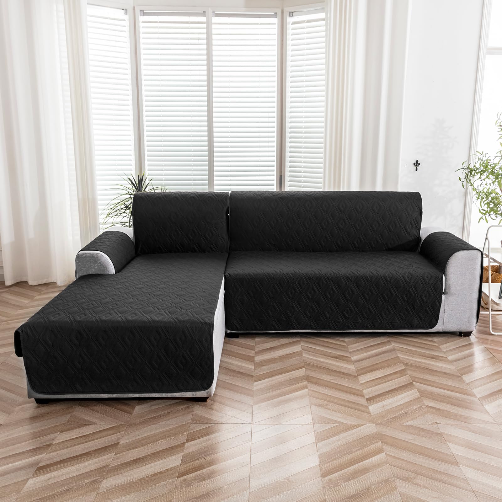 **Genina Reversible L-Shaped Sectional Sofa Cover for Dogs & Pets - Chaise Lounge Protector, Furniture Protector for Kids (Black, Small) - Perfect for Living Room, Family Room & Pet-Friendly Homes**