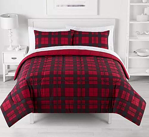 Red & Black Buffalo Plaid Farmhouse Twin Comforter Set - 5 Piece Bed in a Bag with Free Homemade Wax Melts | Cozy Winter Bedding for Farmhouse & Cabin Decor