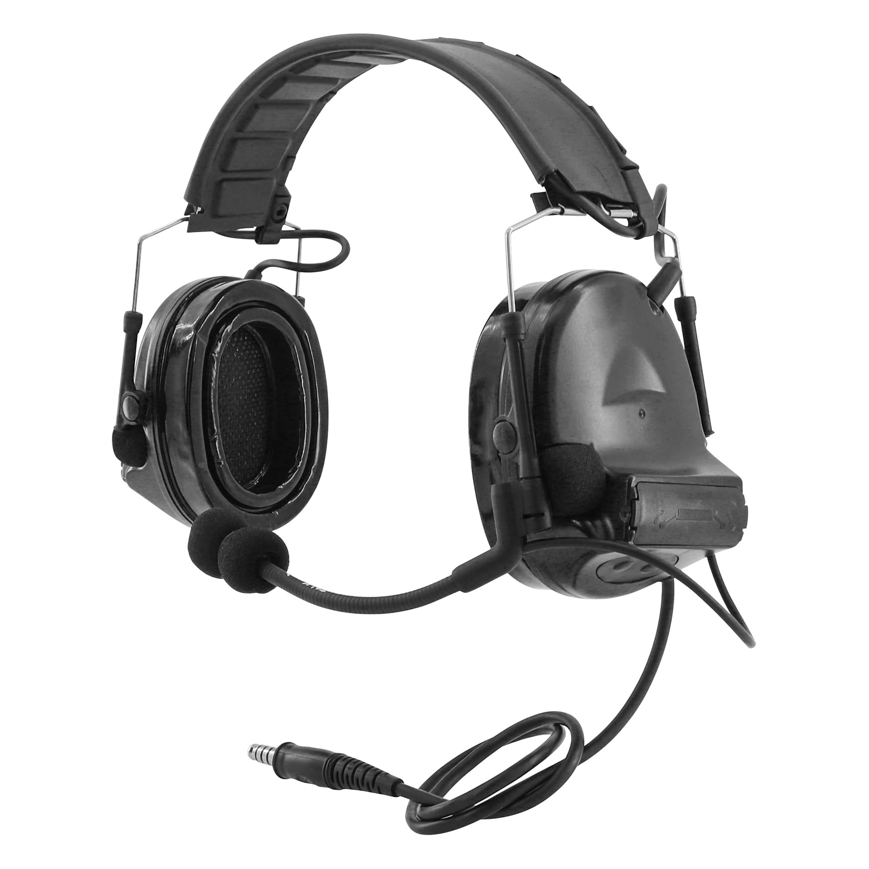Tactical Headset with U94 PTT - Detachable Headband & Rail Adapter for ARC, Mlok, Team Wendy Rail - Perfect for Airsoft, Military Training & Outdoor Sports (Black)